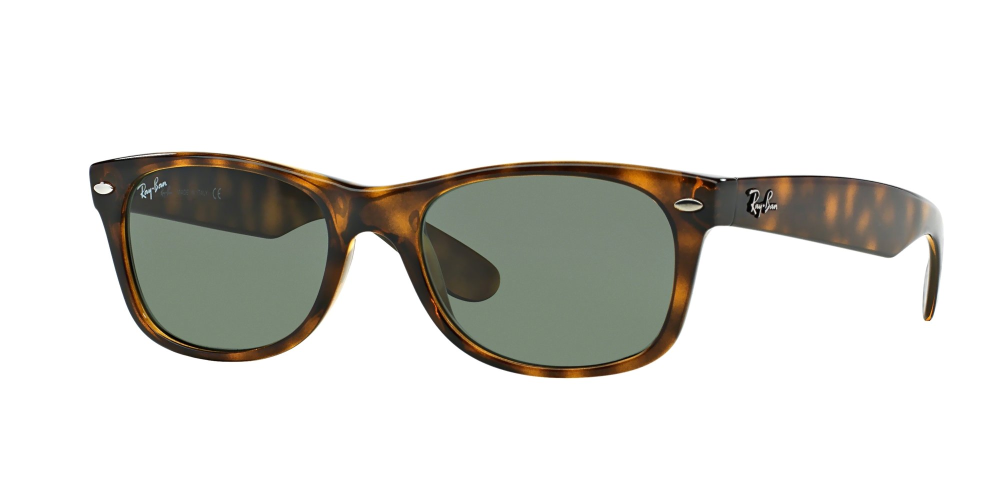 Ray-Ban RB2132 New Wayfarer Unisex Sunglasses - Tortoise Frame & Cristal Green Lens (55mm) | UV Protection, Classic Style for Men & Women | Perfect for Driving, Beach & Outdoor Activities