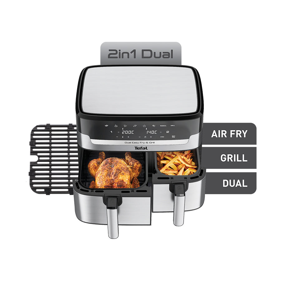 Tefal Dual Easy Fry & Grill Deluxe XXL Air Fryer EY905C - 5.2L Large Capacity, 10-in-1 Airfryer with Grill Function, Digital Touchscreen, 2000W - Perfect for Family Cooking, Healthy Meals & Party Snacks