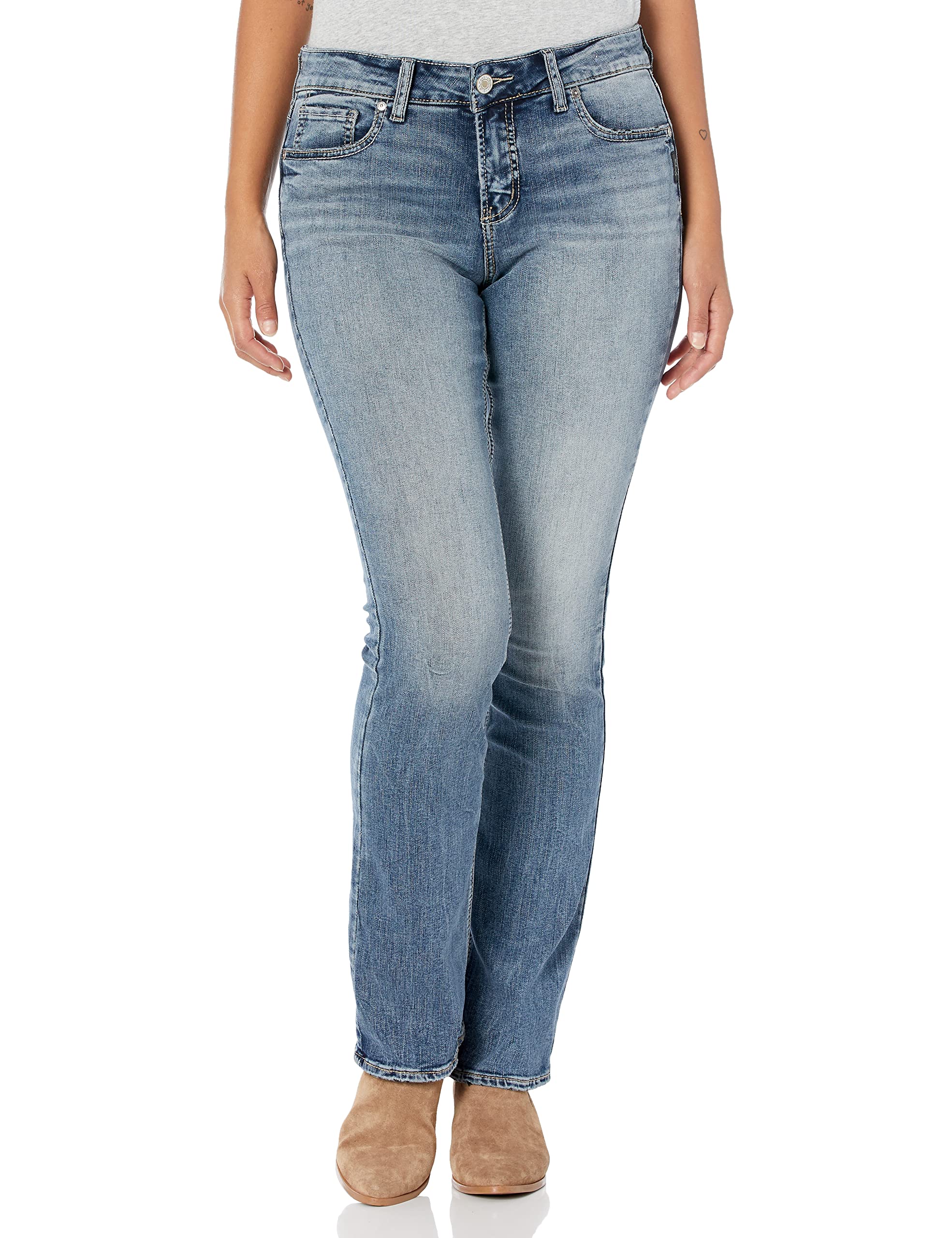 Silver Jeans Co. Women's Elyse Mid Rise Slim Bootcut Jeans - Comfortable & Stylish Denim Pants for Casual Wear & Everyday Outfits