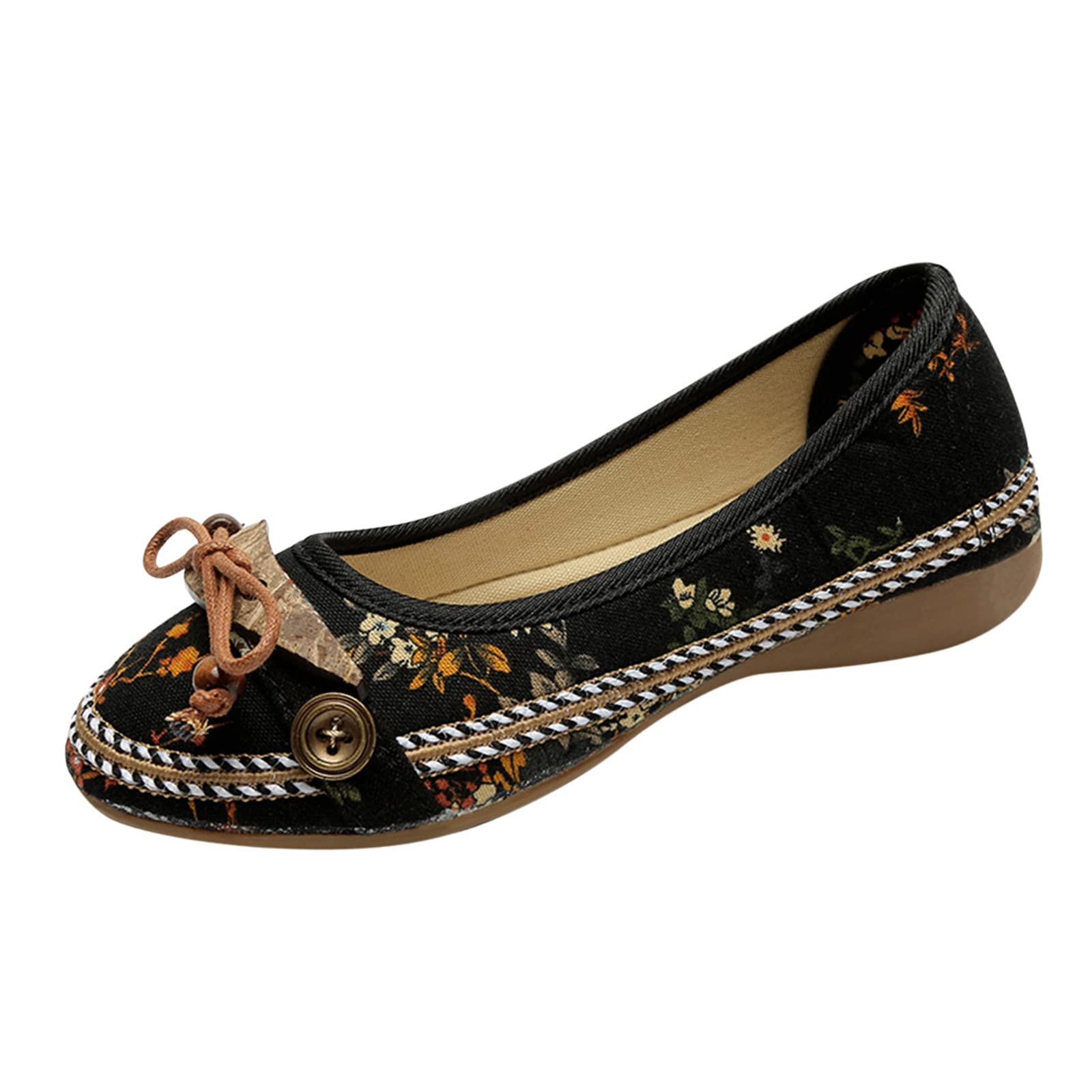 Women's Casual Spring Cotton Flat Shoes with Ethnic Print & Knot Style - Breathable Summer Comfort for Walking, Travel & Everyday Wear