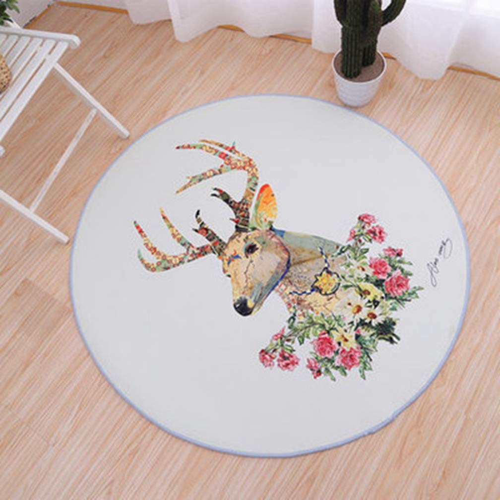 MOXIC Soft Round Area Rugs for Kids - Non-Slip Cartoon Deer Nursery Rug, 5' X 5' Modern Nordic Circle Carpet for Living Room, Bedroom & Playroom - Perfect for Baby Crawling, Home Decor and Play Areas