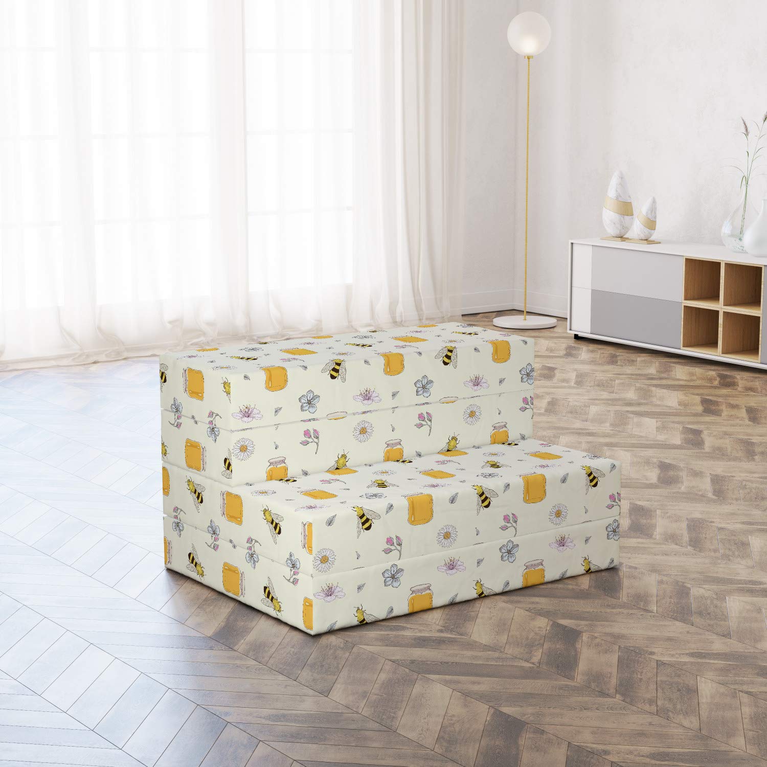 Ambesonne Bee Print Foldable Mattress - Honey Jars, Insects & Floral Design, 74.8