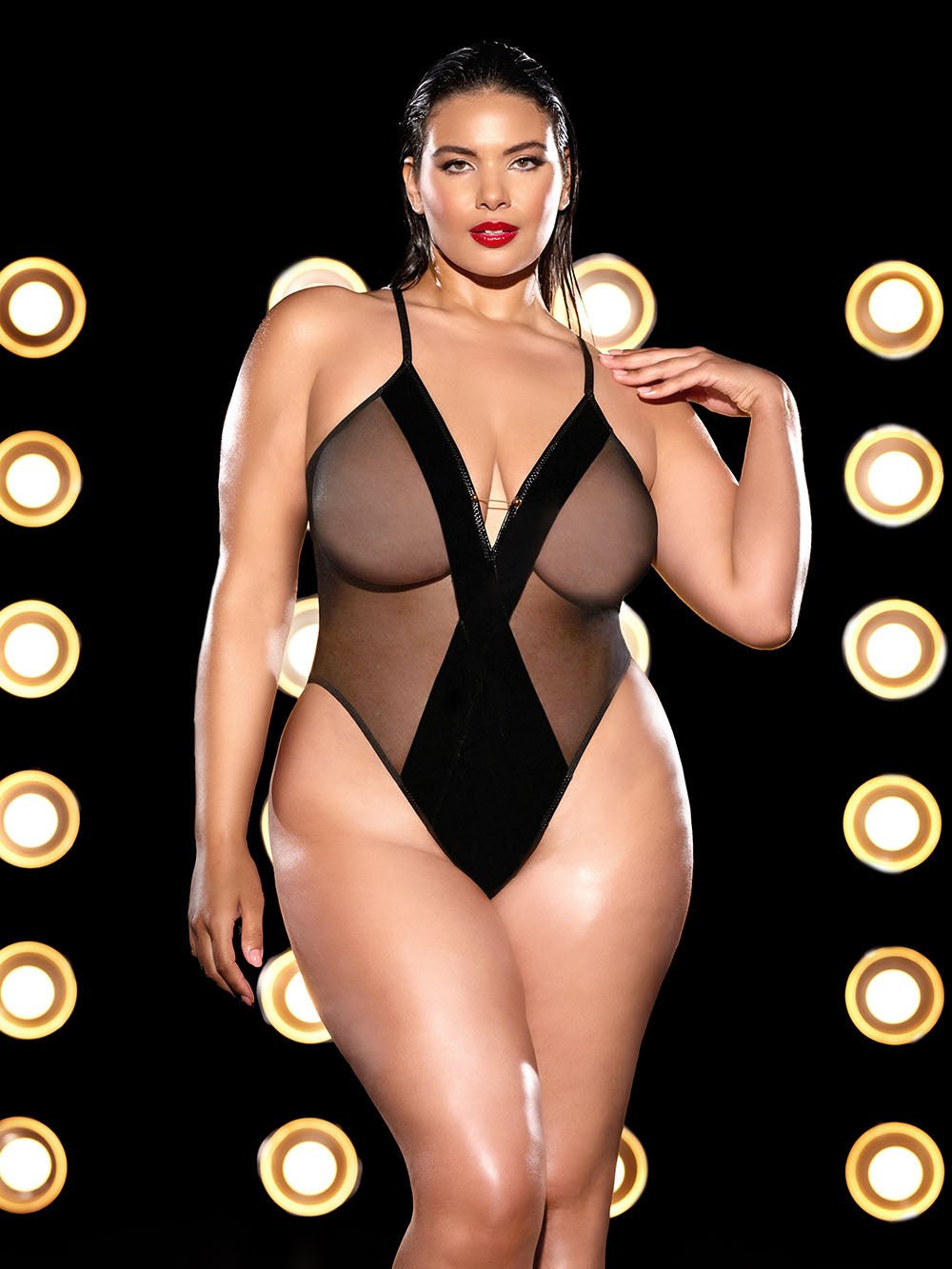 Sexy Plus Size Sheer Teddy Lingerie for Women - Sensual Lace Bodysuit for Date Night & Boudoir Photography