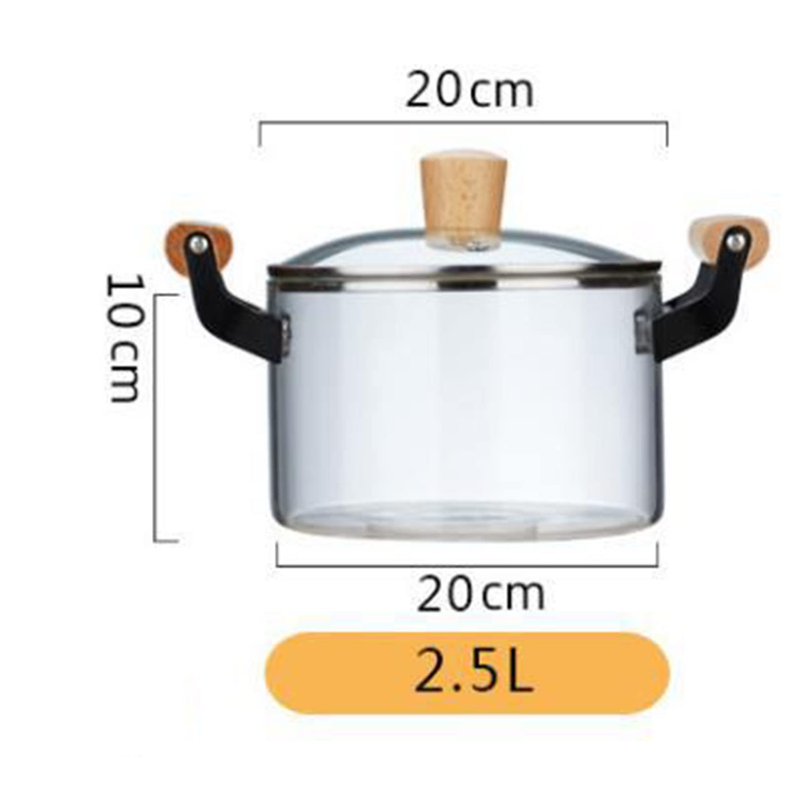 Heat-Resistant Clear Glass Saucepan with Lid - 2.5L Nonstick Stewpot for Cooking, Boiling & Steaming - Wood Handle Milk Pan for Home, Kitchen & Restaurant Use - Perfect for Soups, Sauces & Milk Heating