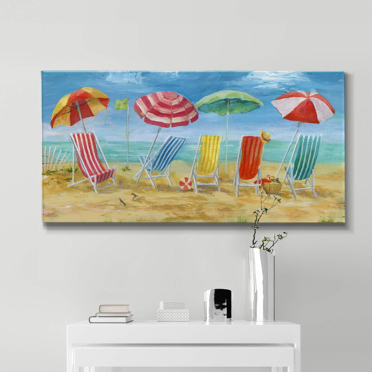 Abstract Wall Art Canvas - Animals, Flowers, Coastal & Geometric Designs with Motivational Quotes | Ready to Hang Home Decor | Perfect for Living Room, Bedroom or Office | Bright Beach Chairs 8X16