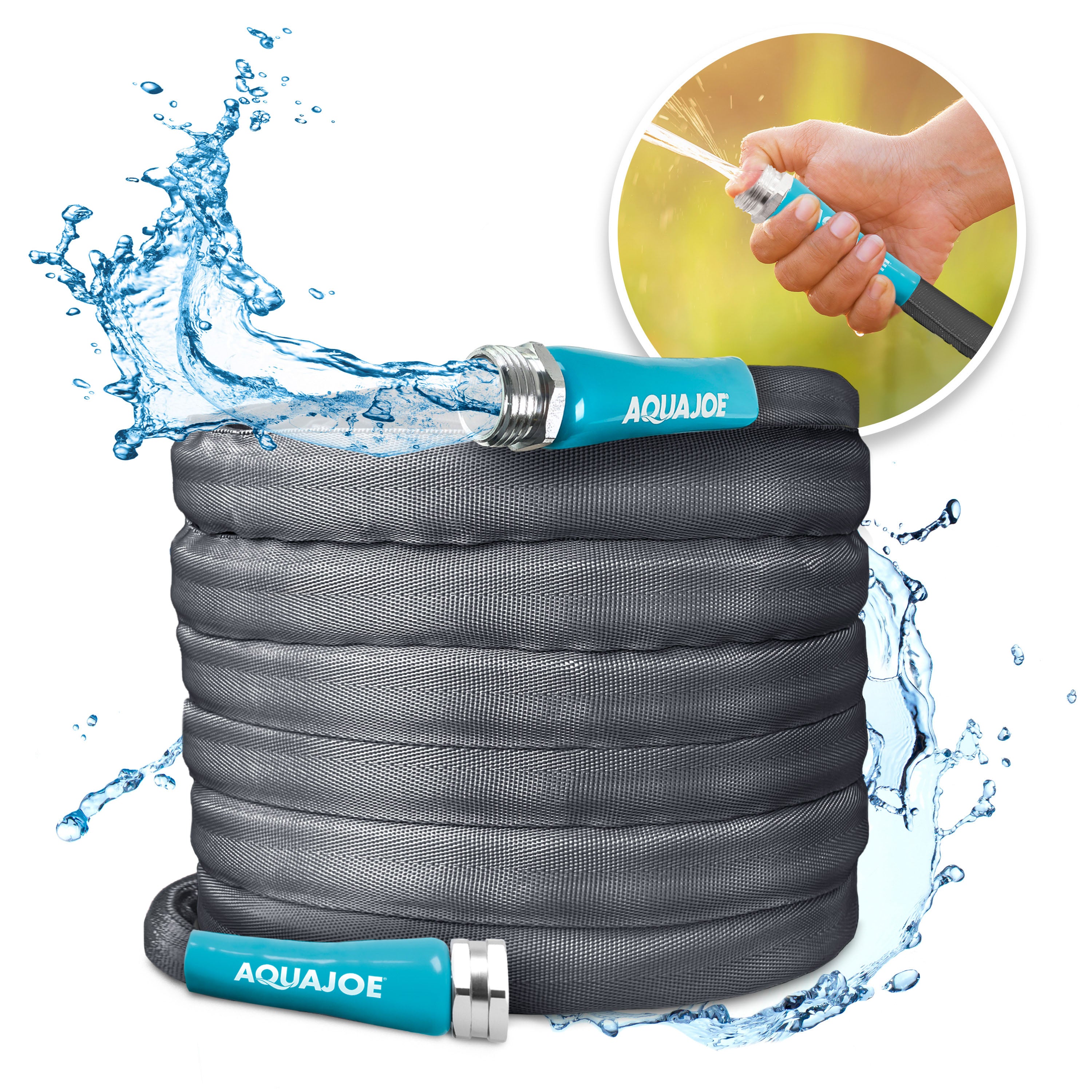 Aqua Joe AJFJH50 58 PRO Ultra Flexible Kink-Free Fiberjacket Garden Hose - 50 Foot Heavy Duty Water Hose with Metal Fittings for Lawn, Garden & Outdoor Watering