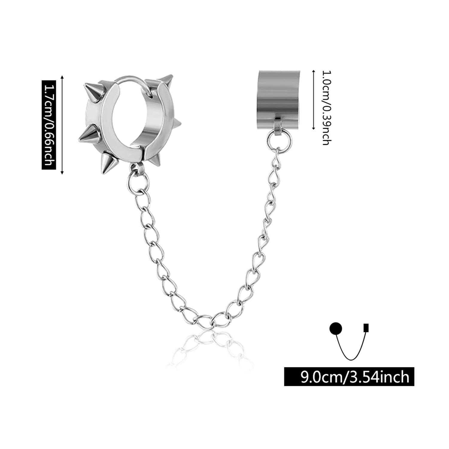 Punk Silver Stainless Steel Huggie Hoop Earrings - Gothic Black Rivet Spike Dangle Drop Earrings for Women & Men | Alternative Fashion, Piercing Jewelry, Goth Accessories for Concerts & Night Out