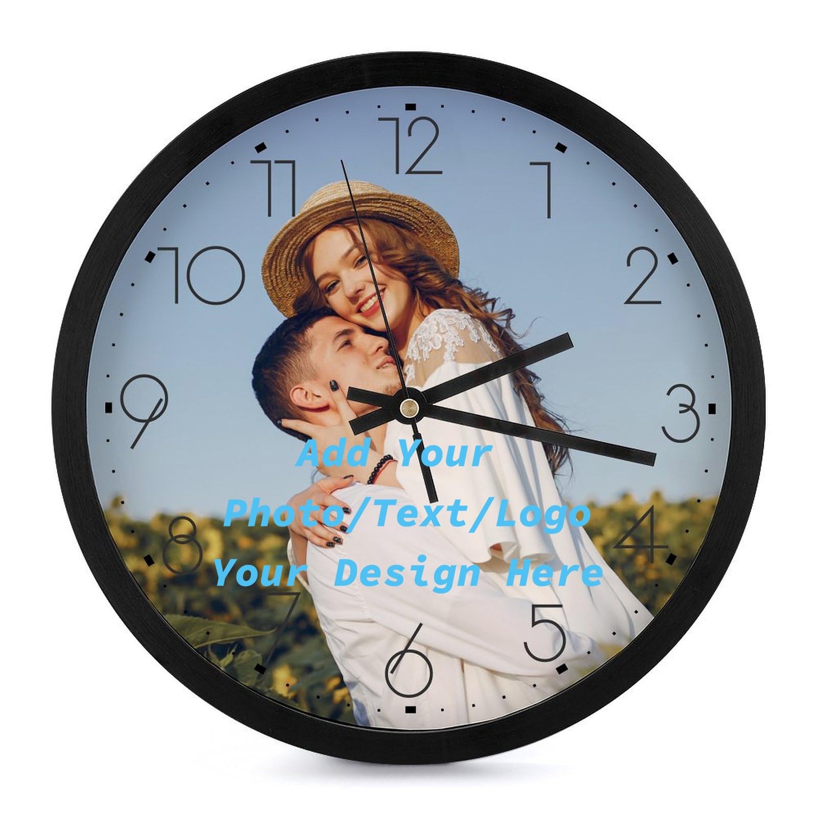 Custom Photo Wall Clocks - Silent Non-Ticking Personalized Round Clock for Home, School, Kitchen & Bathroom Decor | Perfect Gift for Family & Cat Lovers (Black, Multiple Sizes) | Ideal for Living Rooms, Bedrooms & Office Spaces
