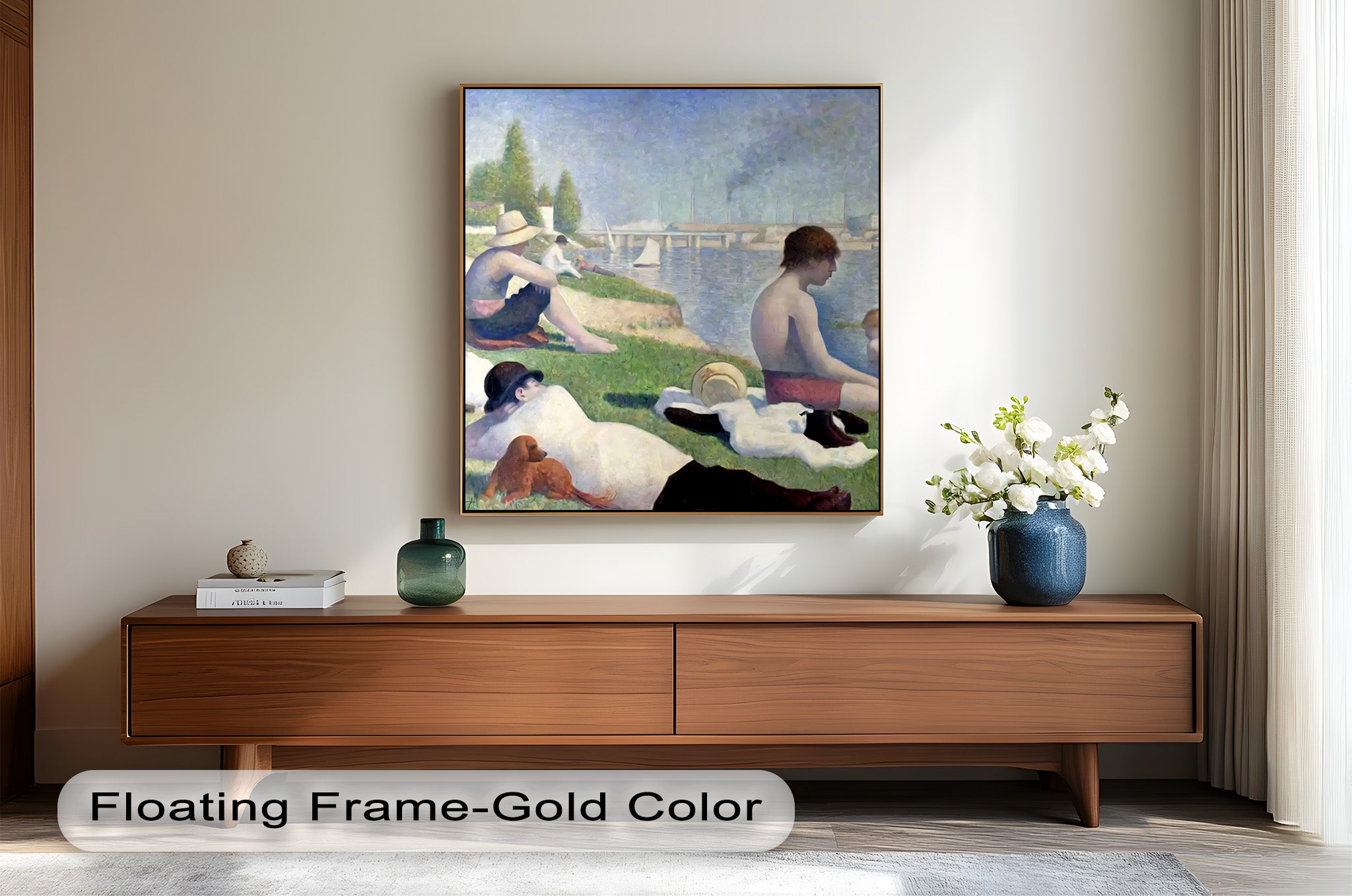 Afternoon Light on the Riverbank - Handmade Pointillism Oil Painting on Canvas - Wall Art for Living Room, Bedroom & Office Decor