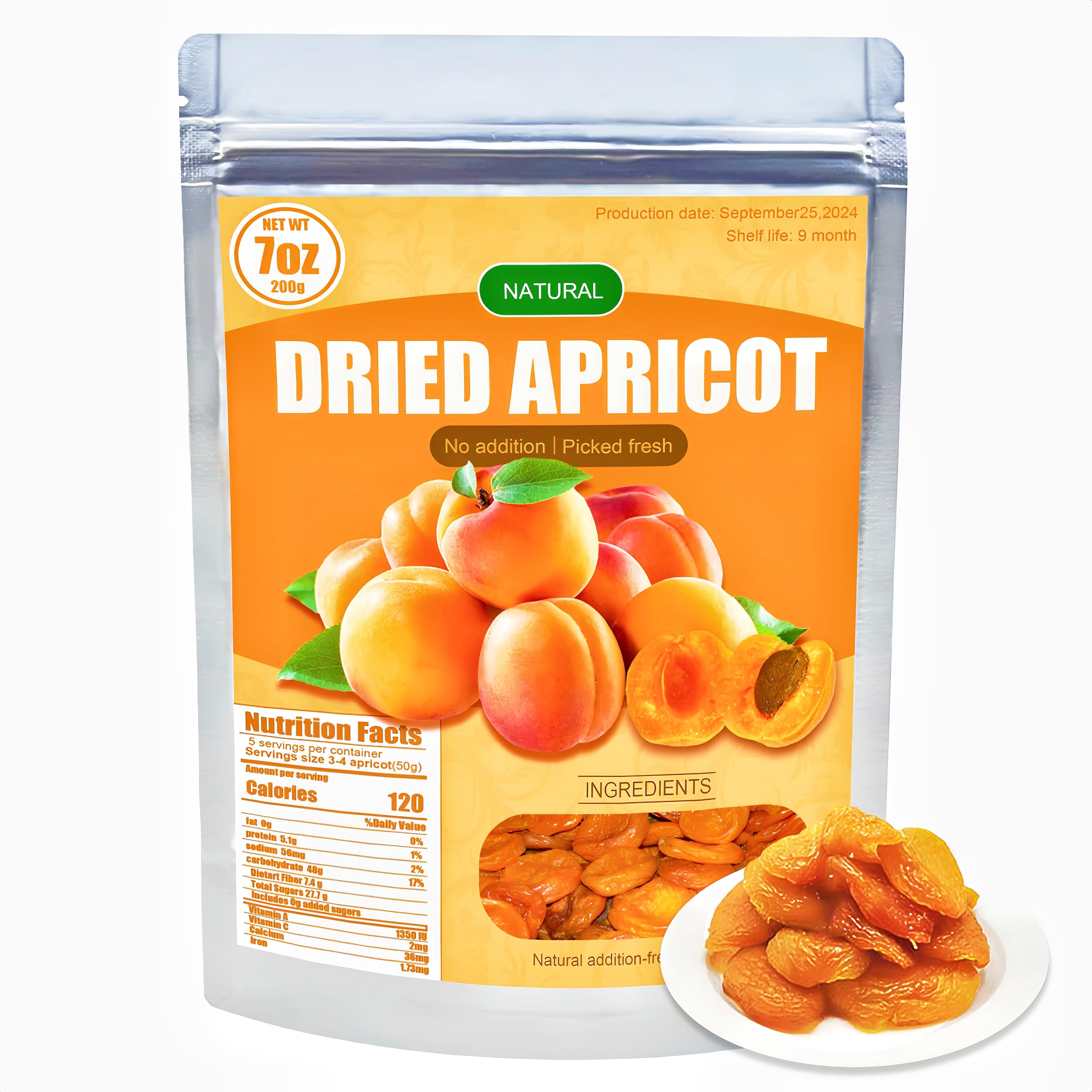 Organic Dried Apricots No Sugar Added (7oz) - Natural Vegan Snacks, Resealable Bag for Healthy Diet | Perfect for On-the-Go, Lunch Boxes & Hiking Snacks