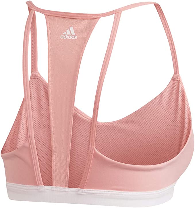 Adidas Women's All Me 3 Stripes Mesh Sports Bra - X Small Pink/White - Breathable Workout Top for Running, Yoga & Gym