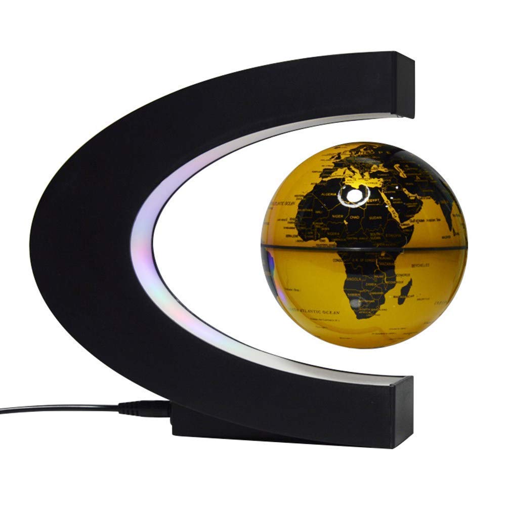 3 Inch Magnetic Levitation Floating Globe with LED Lights - C Shape World Map for Home Office Desk Decor | Perfect Gift for Science Lovers & Modern Interior Design