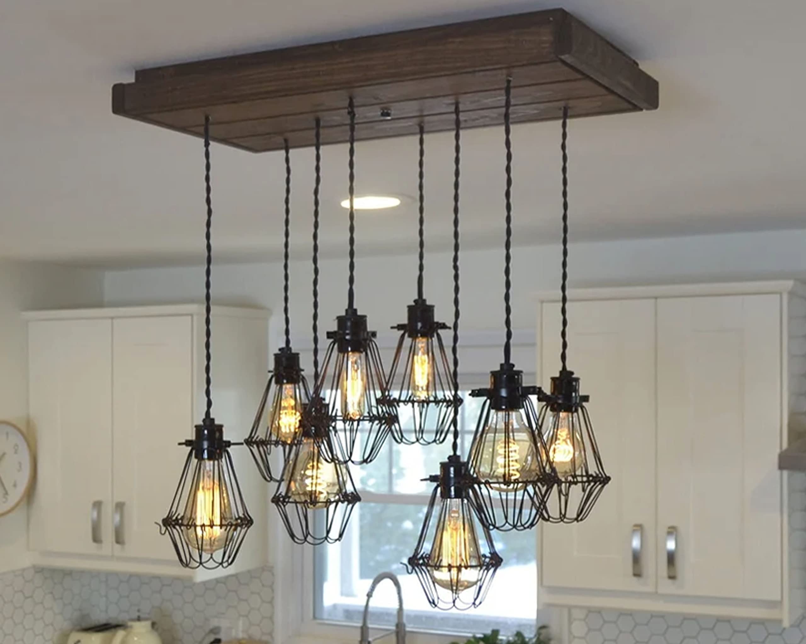 Handmade Cleveland Kitchen Pendant Light - 20 Custom Colors, Cage or Jar Options - Jacobean Finish - USA Made for Modern Farmhouse & Industrial Dining Room Lighting