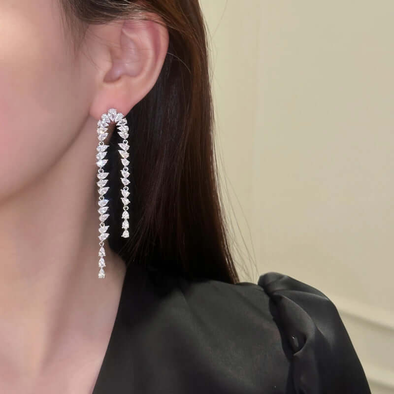 Luxury Teardrop Zircon Waterfall Fringe Earrings for Women - Elegant Crystal Dangle Earrings for Party, Wedding & Evening Events | R5347