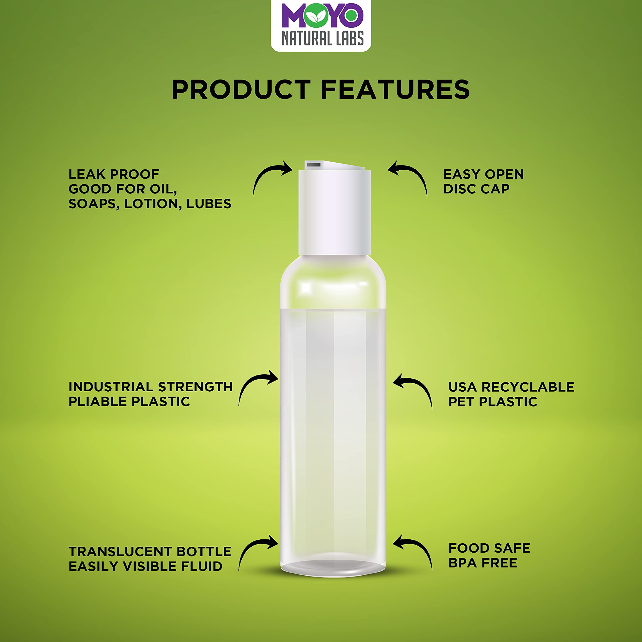 8 oz Travel Bottles for Toiletries - BPA Free HDPE Plastic Squeezable Containers with Leakproof Disc Caps (4 Pack, Translucent White) - Perfect for Shampoo, Lotion & Cosmetic Travel Essentials