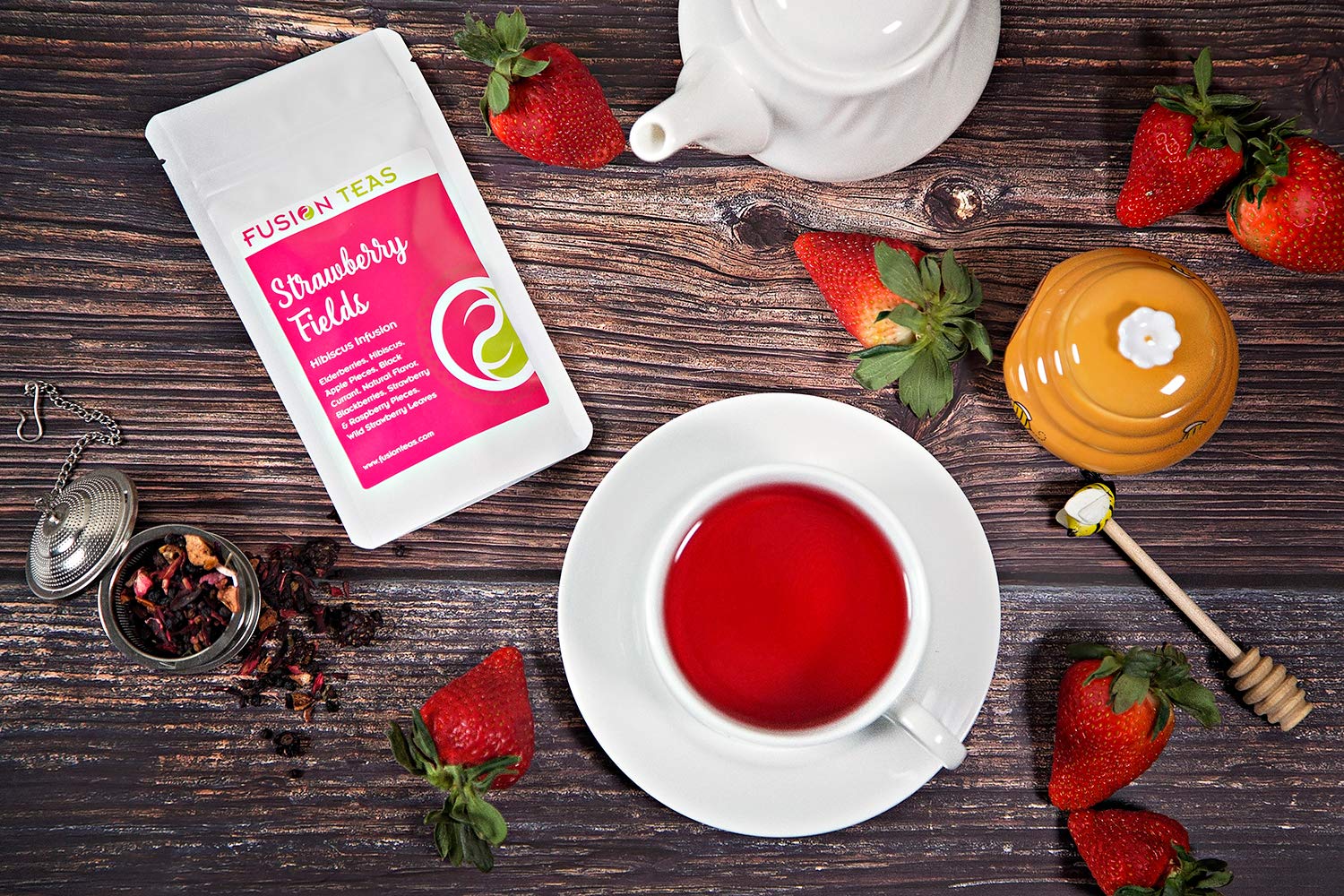 Strawberry Fields Hibiscus Herbal Fruit Tea - Caffeine Free Loose Leaf Blend with Berries & Fruits - 1LB (16oz) Bulk Pouch - Perfect for Iced Tea, Relaxation & Gift Giving
