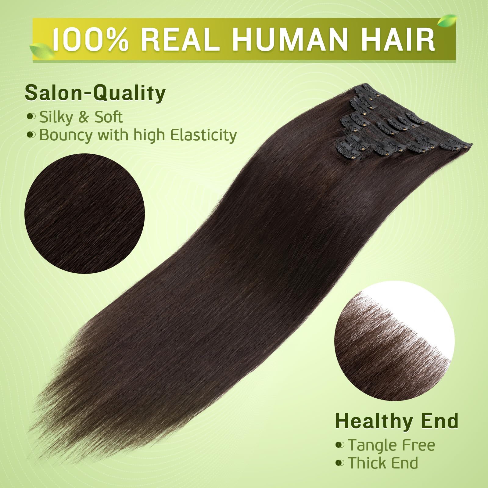 MY-LADY Clip in 100% Remy Human Hair Extensions - Double Weft #2 Dark Brown - 7A Quality - 8pcs 18 Clips - 20 Inch 150g - Long Soft Silky Straight Hair for Women - Perfect for Daily Styling, Parties & Special Occasions