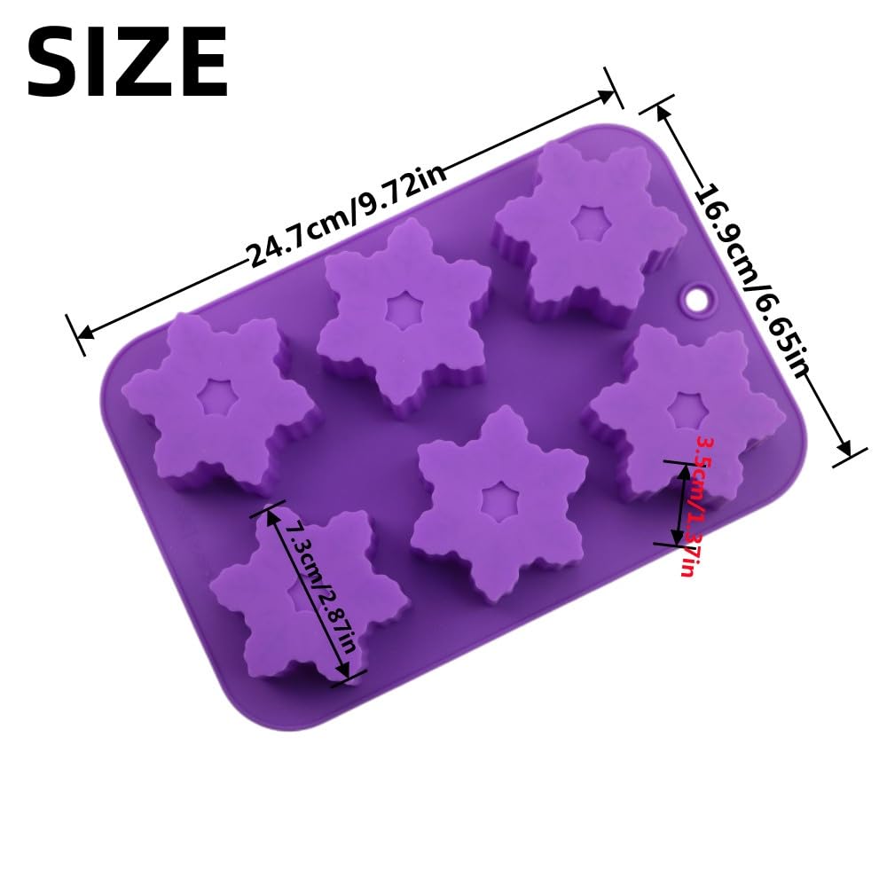 Snowflake Silicone Molds 2-Pack - Premium Baking Molds for Cakes, Cookies, Soap Making, Chocolate, Pudding & Jelly - Non-Stick Flexible Muffin Cups - Blue & Purple Kitchen Decor for Christmas Baking & DIY Crafts