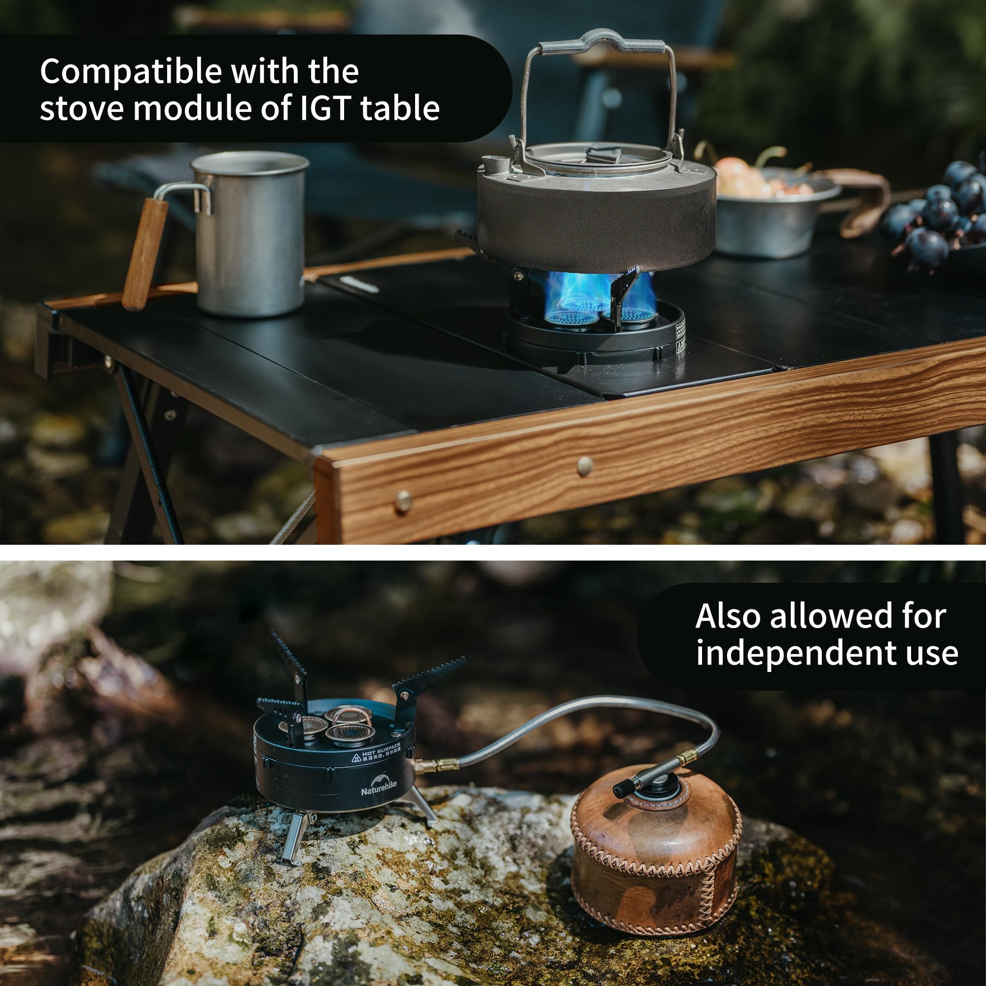 Naturehike Portable 3-Burner Camping Gas Stove for IGT Table - Compact Isobutane Stove with Storage Bag & Foldable Brackets - Perfect for Outdoor Cooking, Car Camping, Tailgating, Picnics and Backpacking Adventures