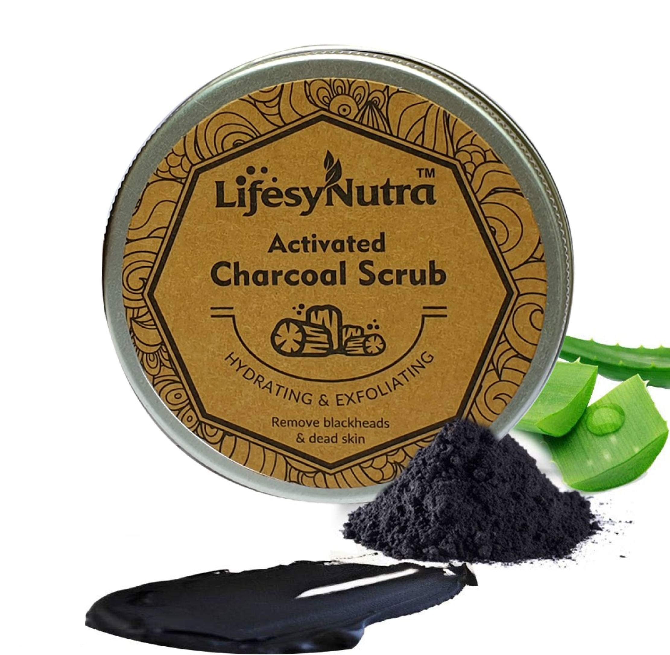 LifesyNutra Activated Charcoal Face Scrub - Deep Cleansing & Hydrating Exfoliator for Blackhead Removal & Dead Skin - 150g - Perfect for Daily Skincare Routine & Acne-Prone Skin