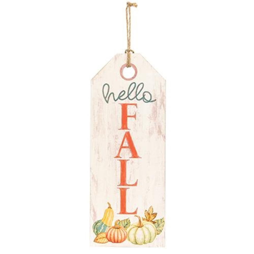 Hello Fall Distressed Wooden Tag Sign - Rustic Farmhouse Decor for Autumn, Thanksgiving & Halloween Home Decor | Perfect for Fireplace Mantel, Front Door & Seasonal Displays