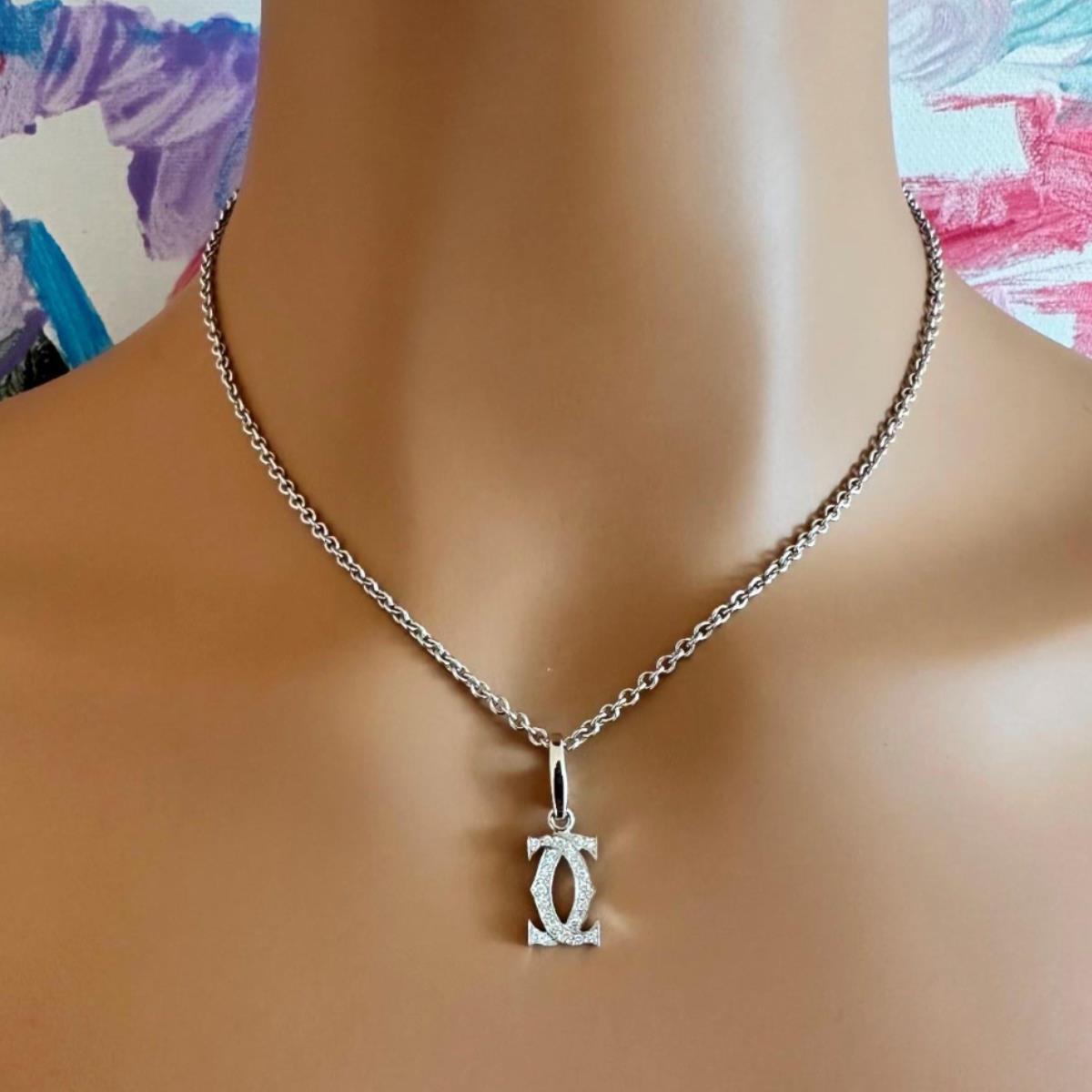 Authentic Cartier Double C 18k White Gold Diamond Pendant Necklace for Women - Luxury Jewelry Gift for Anniversary, Birthday & Special Occasions
