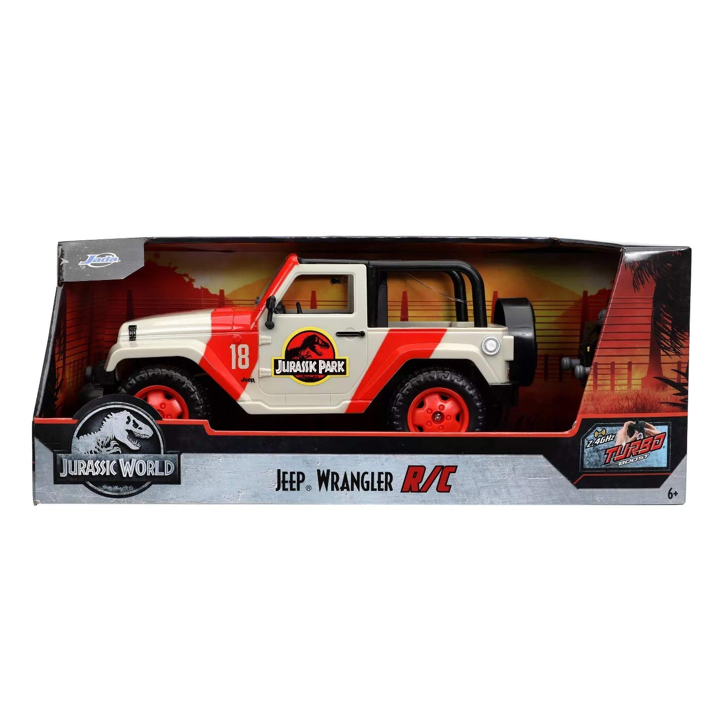 Jada Toys Jurassic World Hollywood Ride 1:16 Scale Remote Control Jeep Wrangler - RC Car with Authentic Jurassic Park Design, Beige Color - Perfect for Movie Fans, Collectors & Dinosaur-Themed Playtime