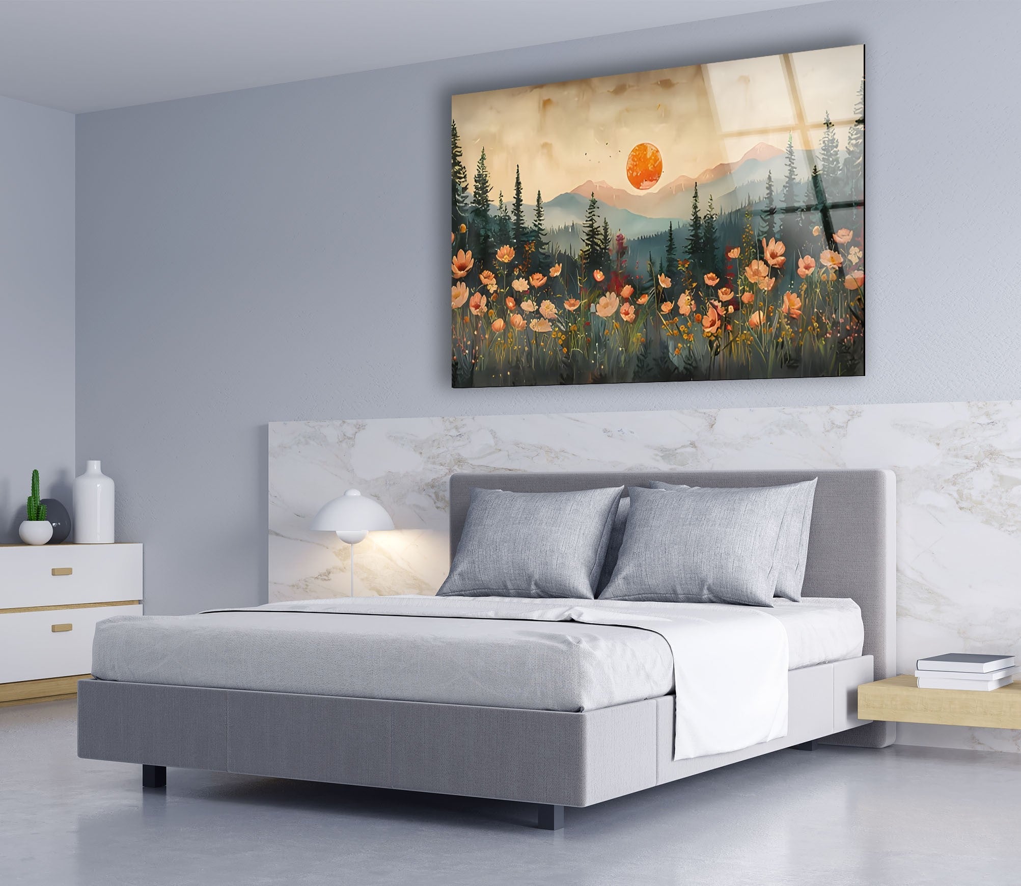 Blood Moon Sunset Glass Wall Art - Handmade Modern Home Decor for Living Room, Bedroom & Office - Perfect for Gifts & Interior Design