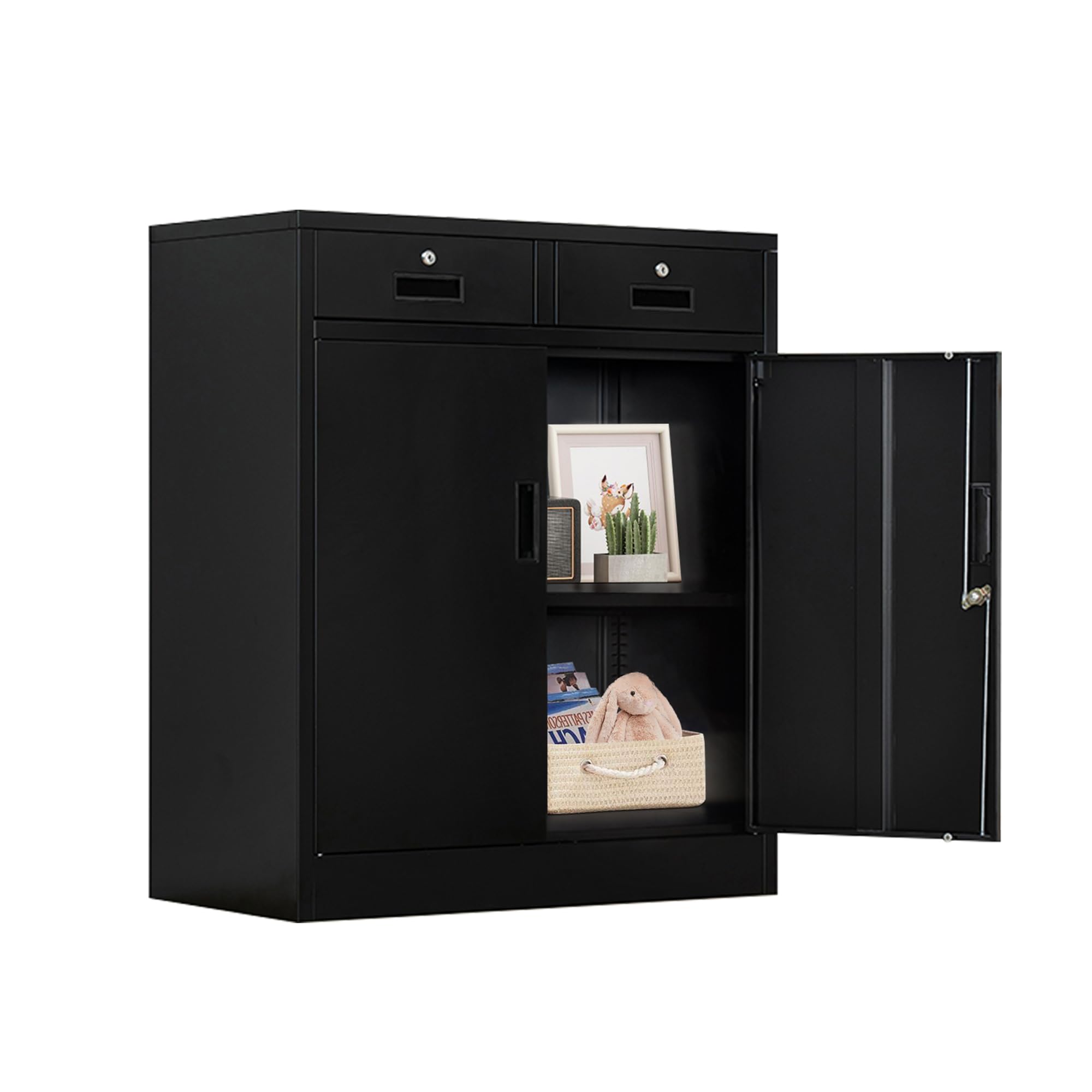 Lockable 2-Drawer Steel Storage Cabinet with Doors & Shelves - 37