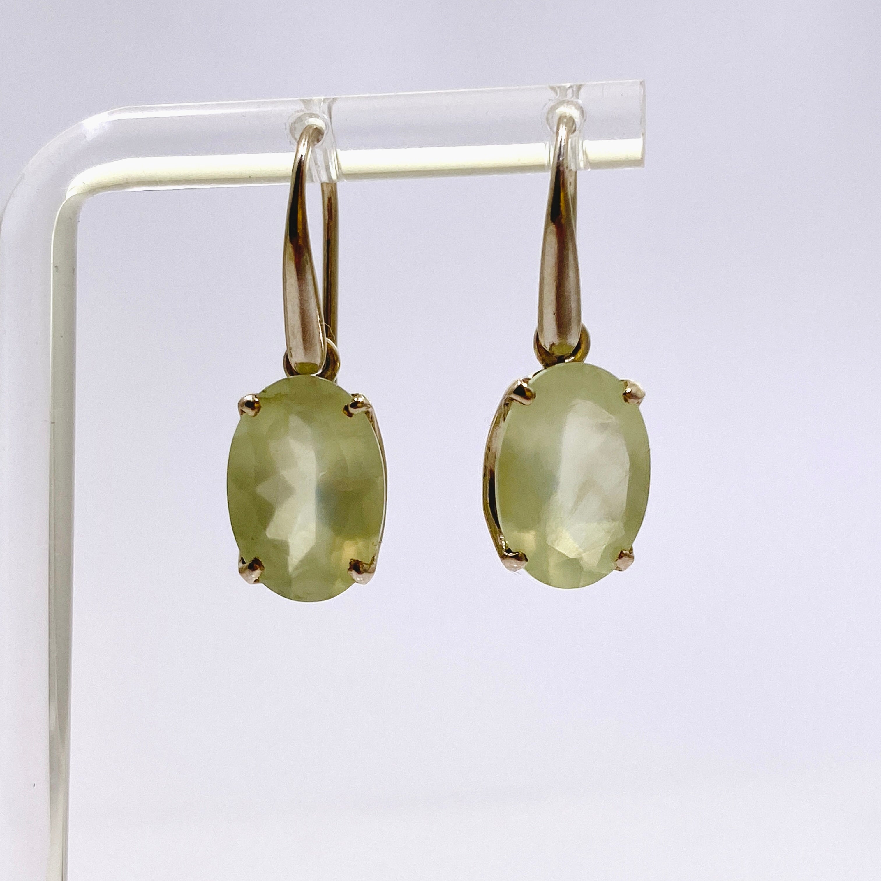 Natural Prehnite Oval Faceted Dangle Earrings for Women - Handmade Sterling Silver Jewelry - Perfect for Weddings, Parties & Everyday Wear