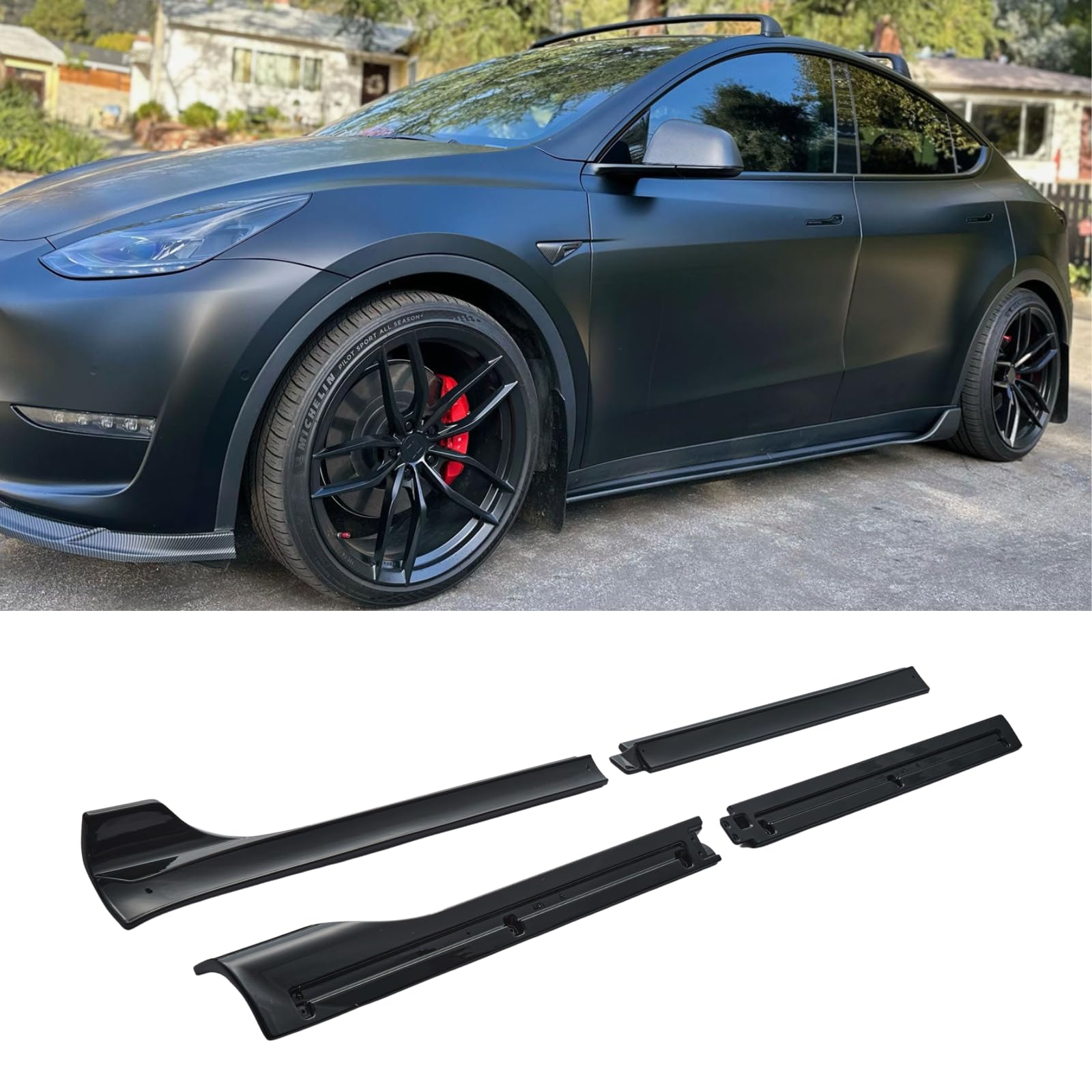 Tesla Model Y Side Skirts 2020-2024 - Gloss Black Rocker Panel Guard & Splitter Lip Body Kit Replacement Accessories | Enhance Style & Protection for Your Tesla Model Y