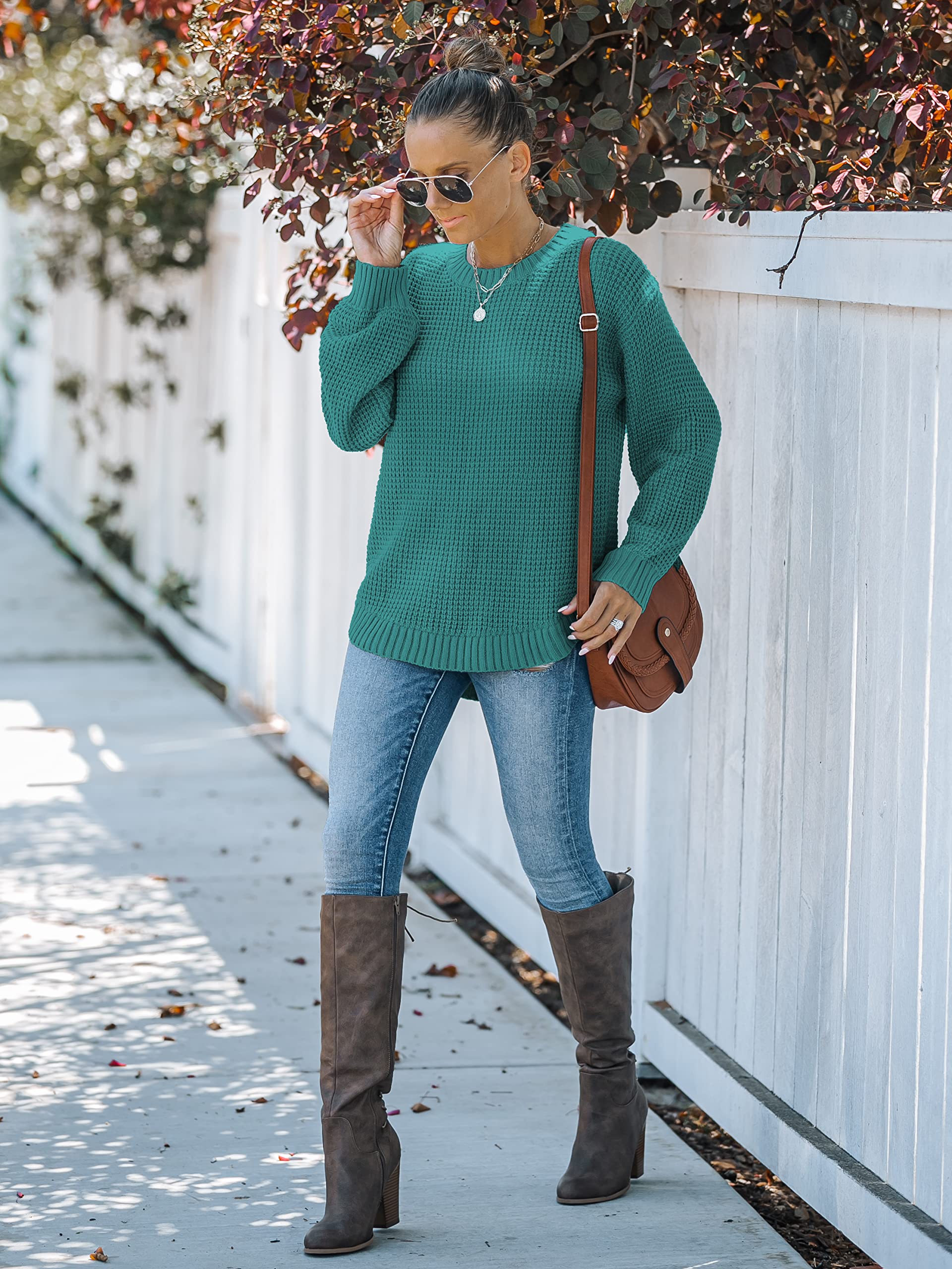 MEROKEETY Women's 2024 Fall Waffle Knit Sweater - Long Balloon Sleeve Loose Pullover Jumper - Cozy Casual Knitwear for Autumn & Winter - Perfect for Office, Date Night & Weekend Outings