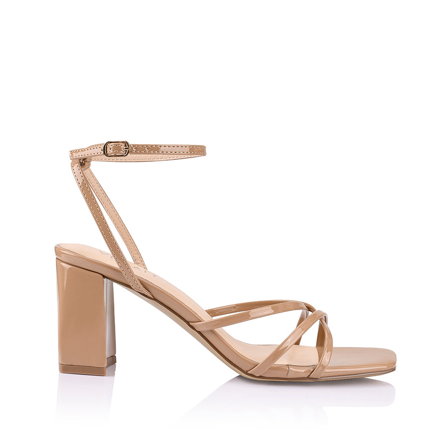 Nakita Women's Block Heel Sandals - Dark Camel Patent Leather Comfortable Dress Shoes for Wedding, Party & Office Wear