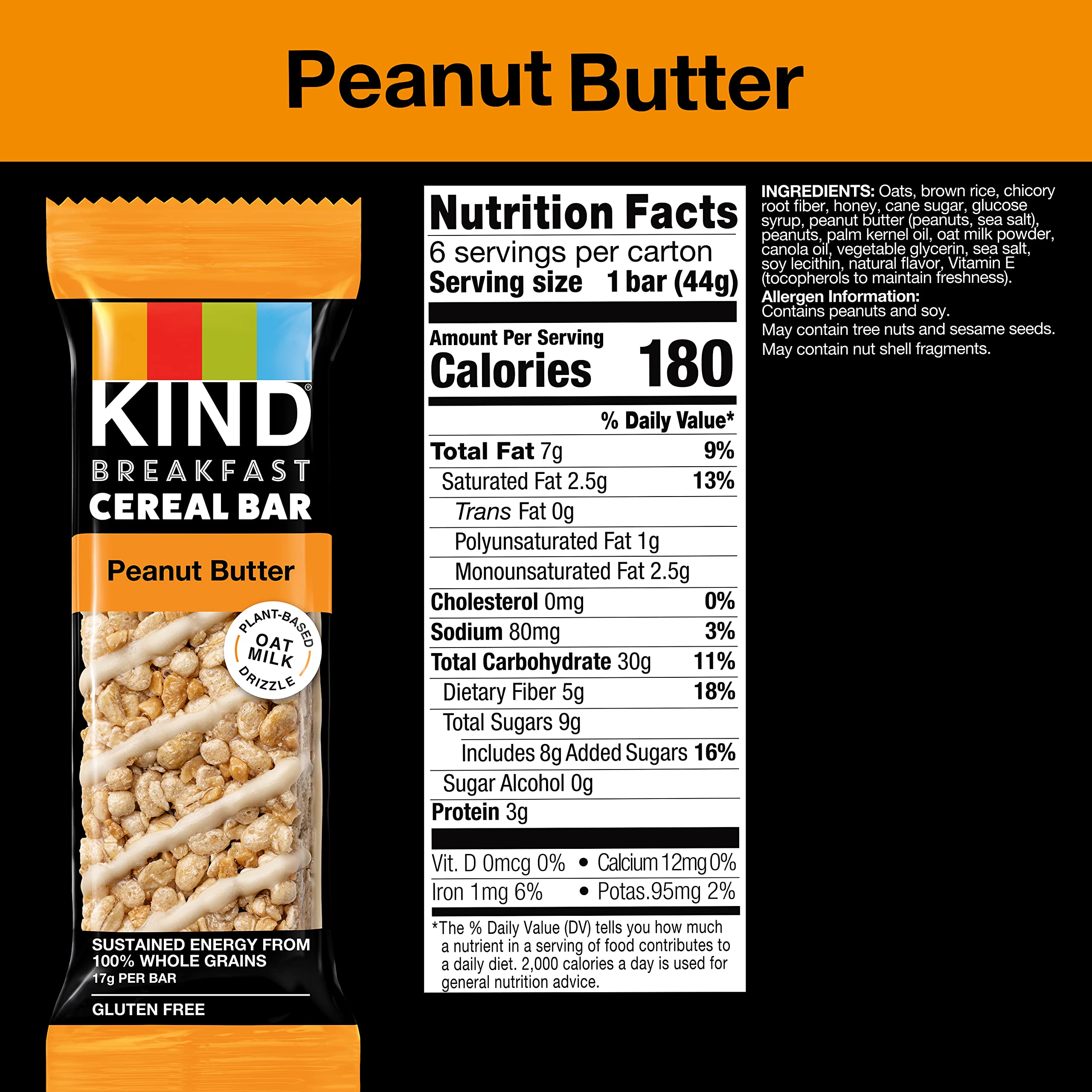 KIND Breakfast Cereal Bars - Gluten Free Peanut Butter Snack Bars, 9.3oz Box (6 Count) - Healthy On-the-Go Breakfast & Workout Energy Bars
