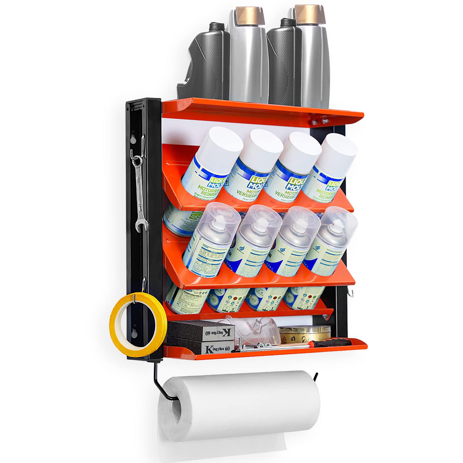 Ultrawall Heavy-Duty Steel Spray Can Rack with Paper Towel Holder - Wall Mounted Garage Storage Shelf for Tools & Bottles - Holds 100 lbs - Perfect for Workshop, Garage & Home Organization