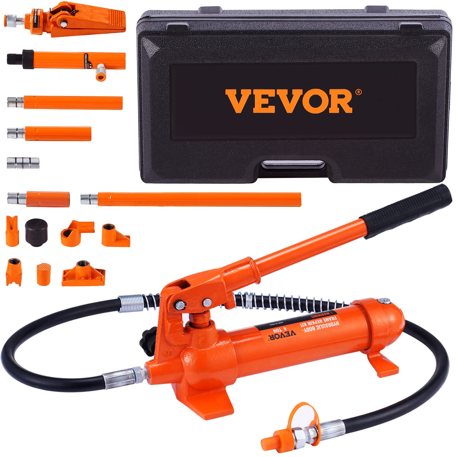 VEVOR 4 Ton Porta Power Kit - Portable Hydraulic Jack with 3.9ft Oil Hose, Auto Body Frame Repair Kit (8800LBS) - Ideal for Car Repair, Truck Maintenance & Farm Equipment Fixing