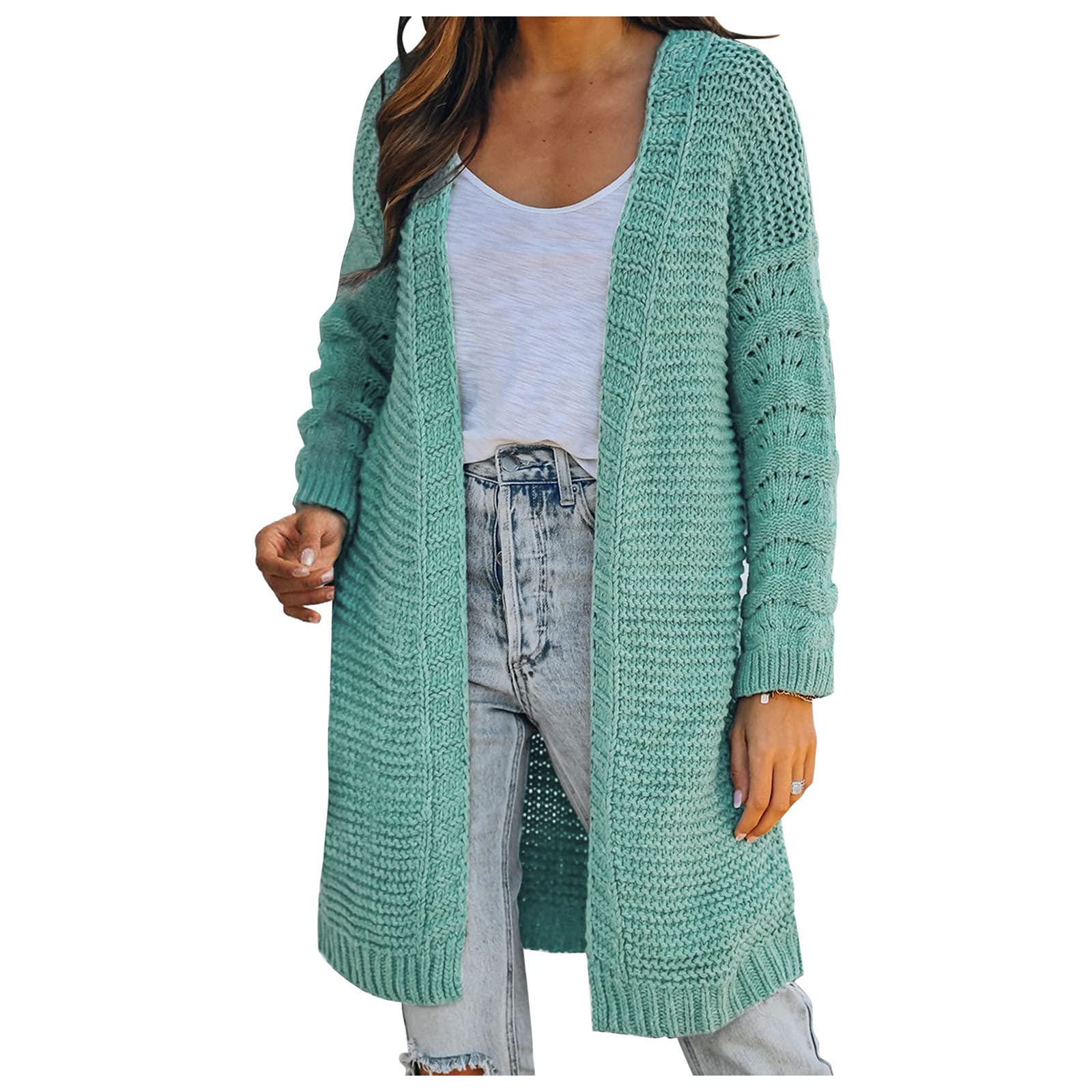 Women's Winter Open Front Long Sleeve Ribbed Knit Cardigan Sweater - Cozy Warm Knitted Coat for Casual Outfits, Office Wear & Holiday Season