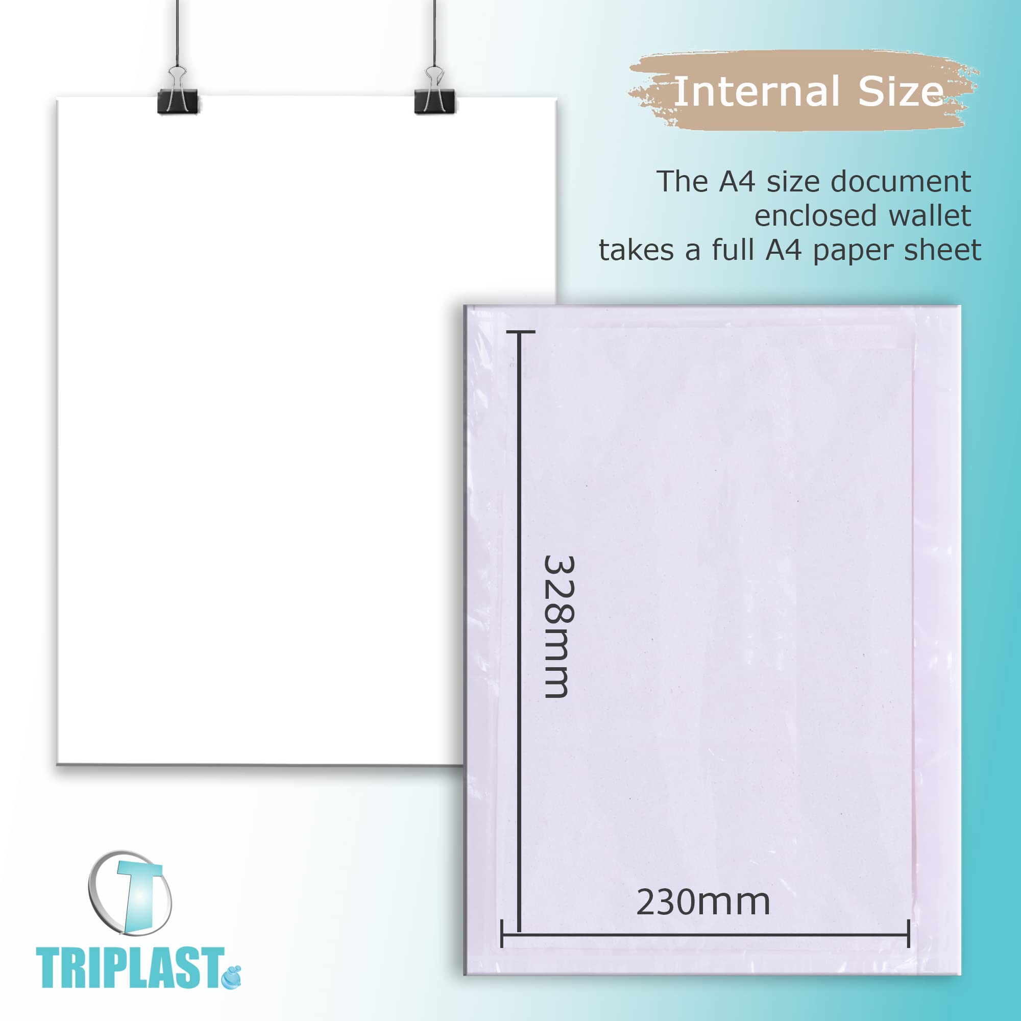 200-Pack A4 Clear Plastic Envelopes (328x230mm) - Peel & Seal Document Sleeves for Shipping | Waterproof Mailing Wallets for Invoices, Packing Slips & Delivery Notes | Perfect for E-commerce, Office Mailings & Parcel Attachments