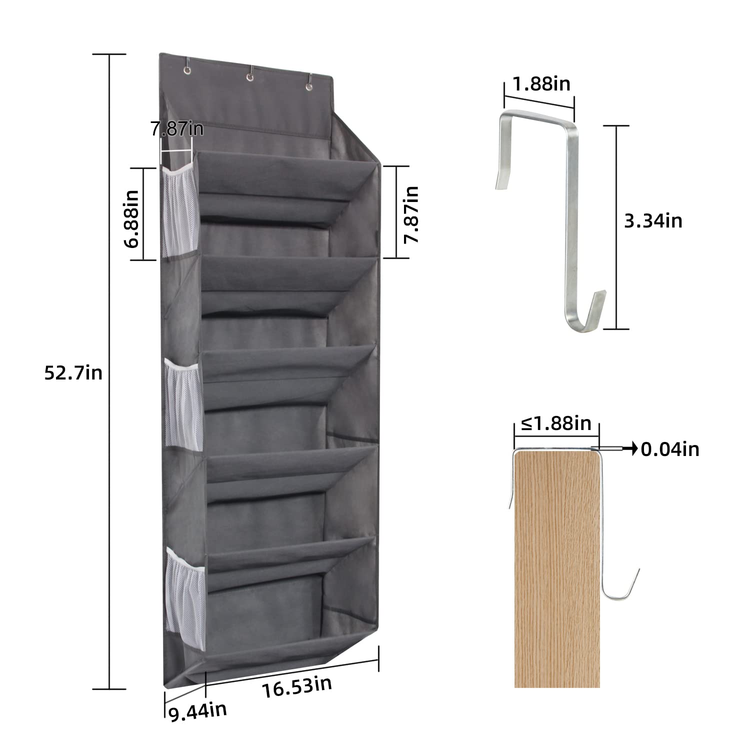 Over the Door Shoe Organizer - Hanging Storage Rack Holds 12 Pairs of Shoes with 6 Mesh & 6 Deep Pockets - 50lbs Capacity Space Saving Closet Organizer for Bedroom, Entryway, Dorm Room (1 Pack)