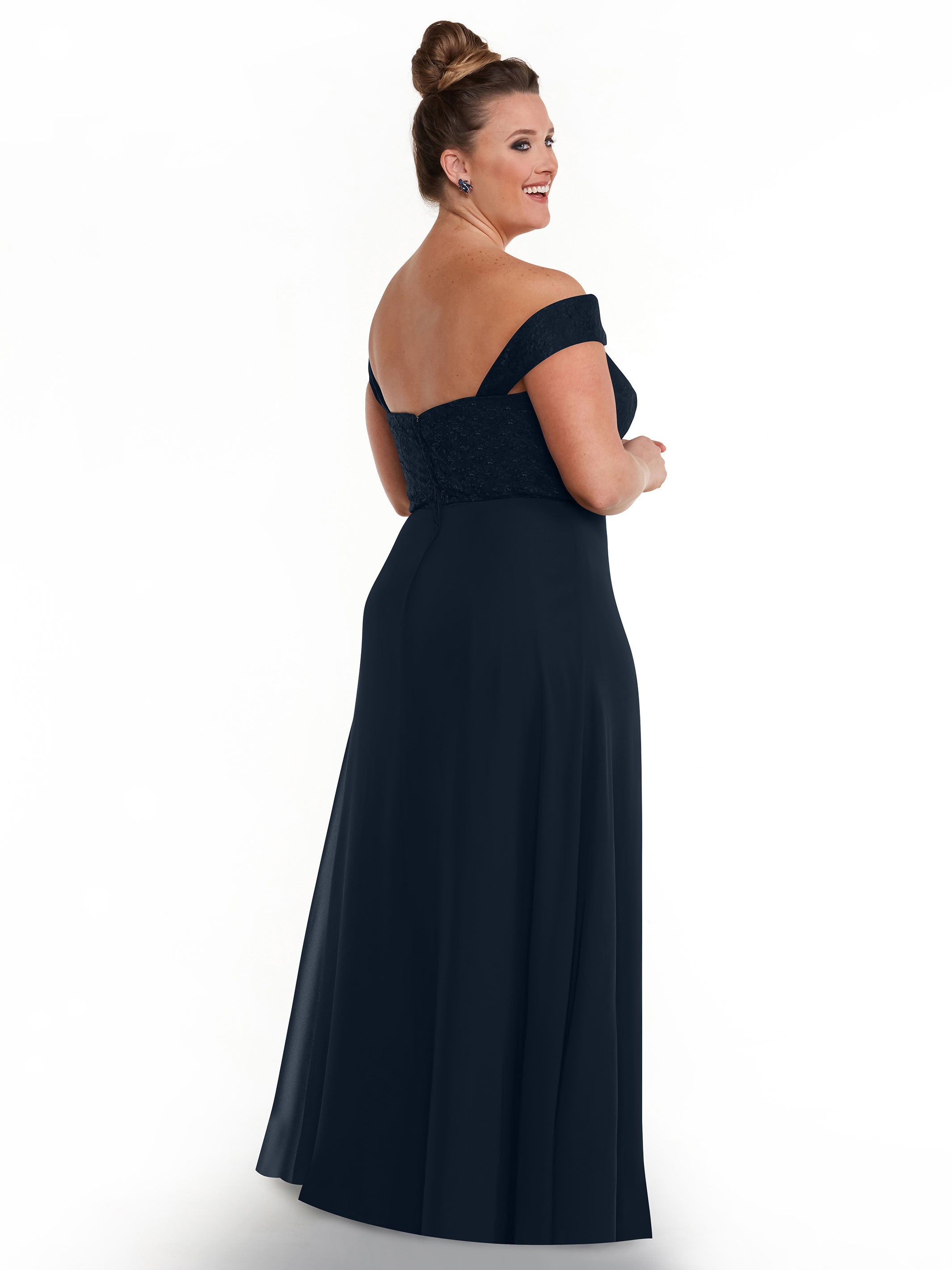 Elegant Off-the-Shoulder Chiffon A-Line Bridesmaid Dress with Lace Bodice - Perfect for Weddings, Formal Events & Special Occasions
