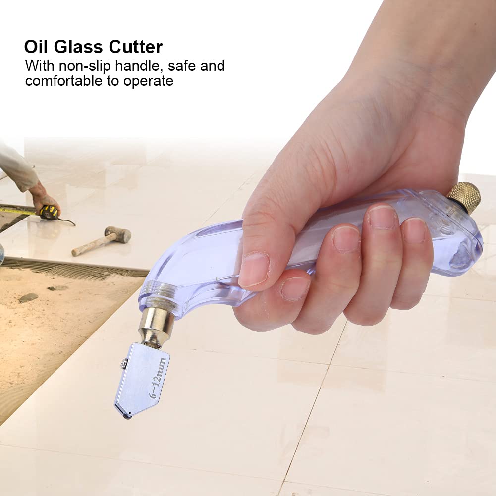 Premium Oil Glass Cutter with Ergonomic Grip - Tungsten Steel/45 Steel Roller Cutting Tool for Hard Glass, Mirrors, Ceramic Tiles & Minerals - Perfect for DIY Projects, Home Renovations & Professional Glass Cutting