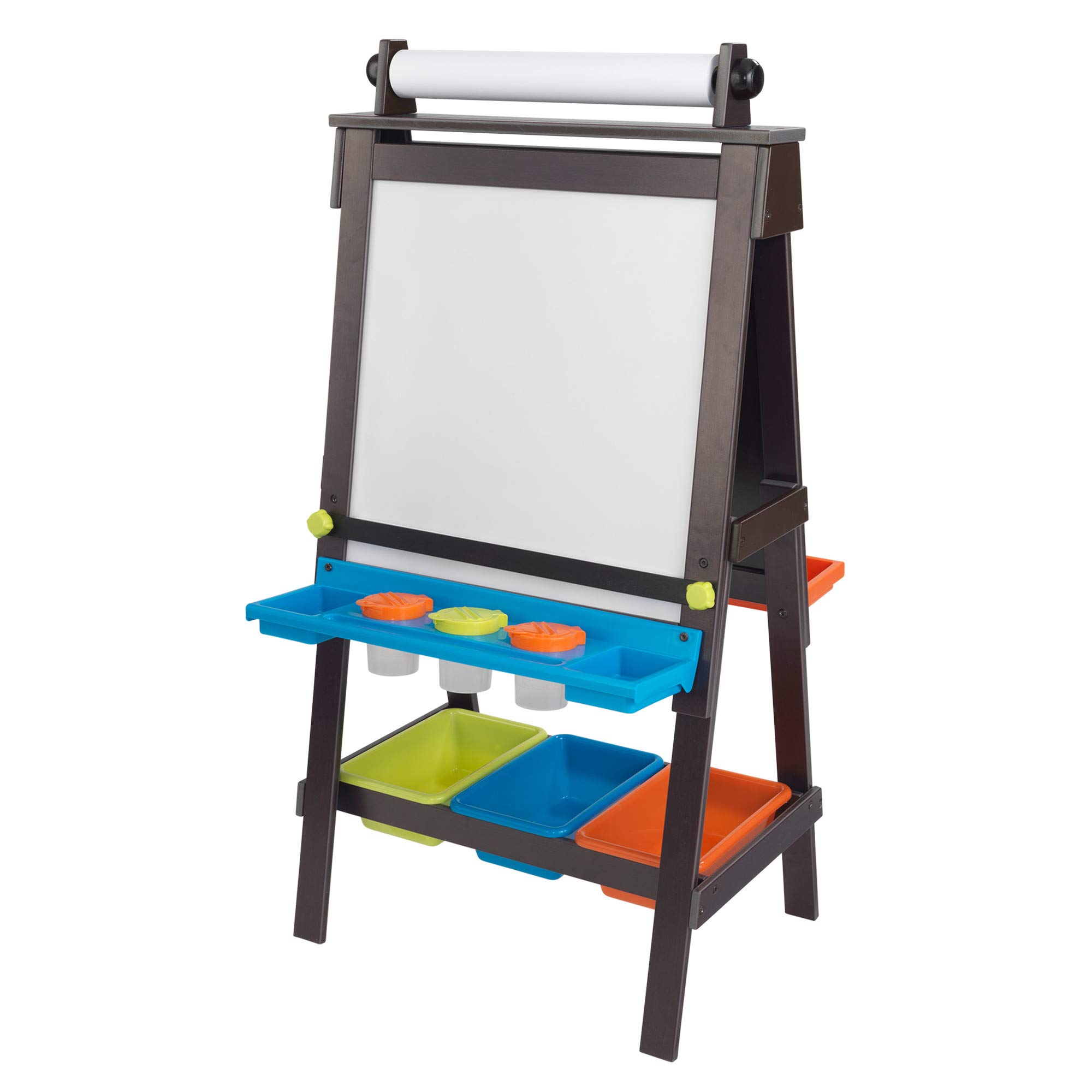 KidKraft Wooden Storage Easel with Dry Erase & Chalkboard - Kids Art Station for Drawing & Learning - Espresso Children's Furniture - Perfect Gift for 3+ Year Olds - Ideal for Playroom, Classroom & Homeschool Activities