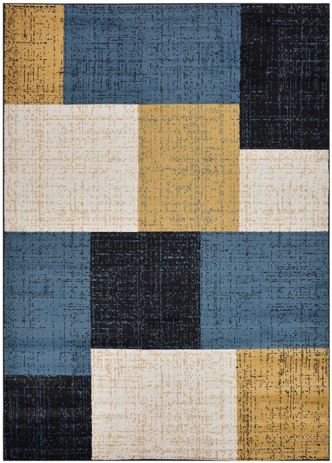 Modern Geometric Area Rug - Blue Squares Design 5x7 ft - Perfect for Living Room, Bedroom & Office Decor