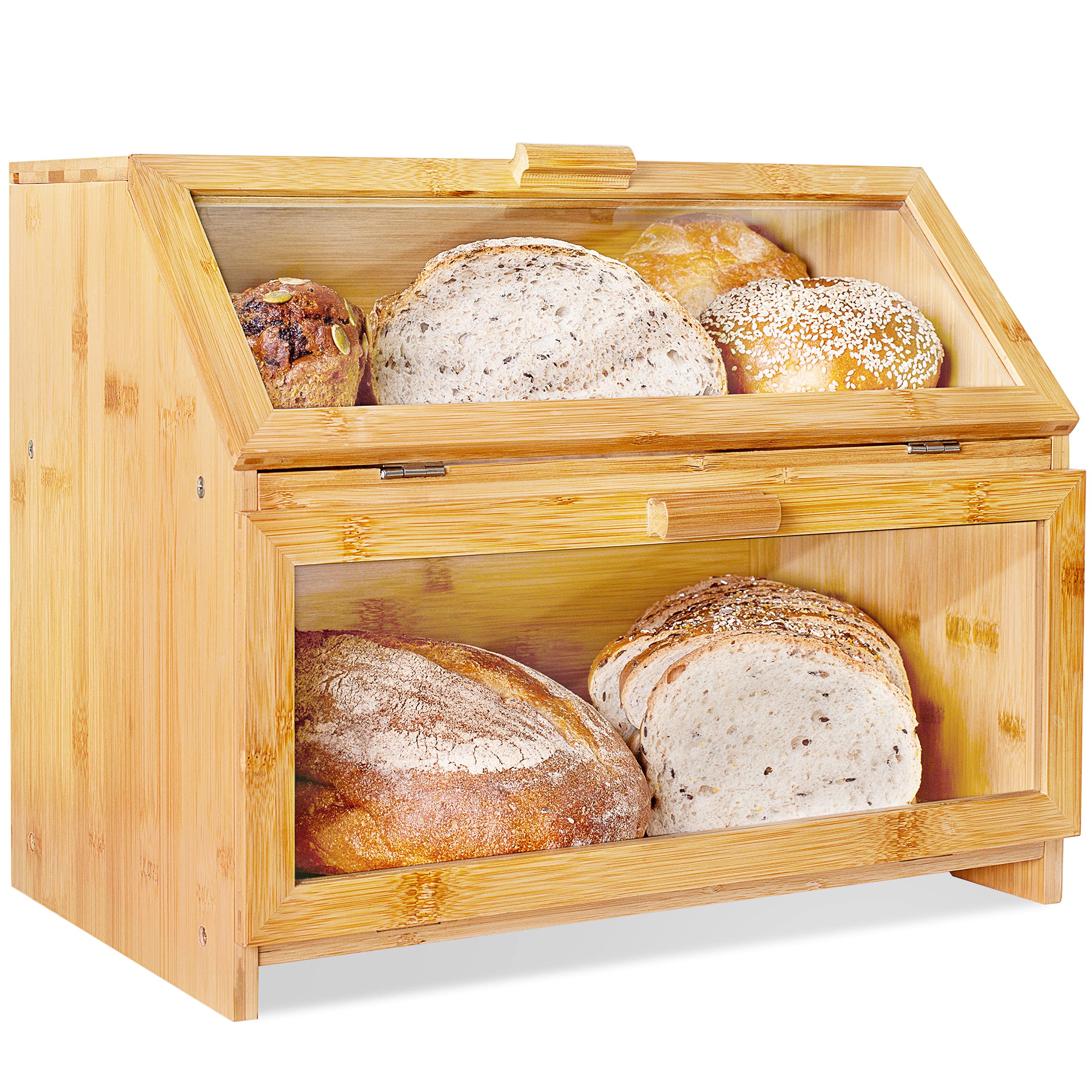 Laura's Green Kitchen Bread Box - Large Wooden Bread Storage Container for Homemade & Artisan Bread | Rustic Bread Box for Kitchen Countertop - Perfect for Bread Lovers & Home Bakers (Self-Assembly) | Keep Bread Fresh on Counter, Pantry or Dining Table