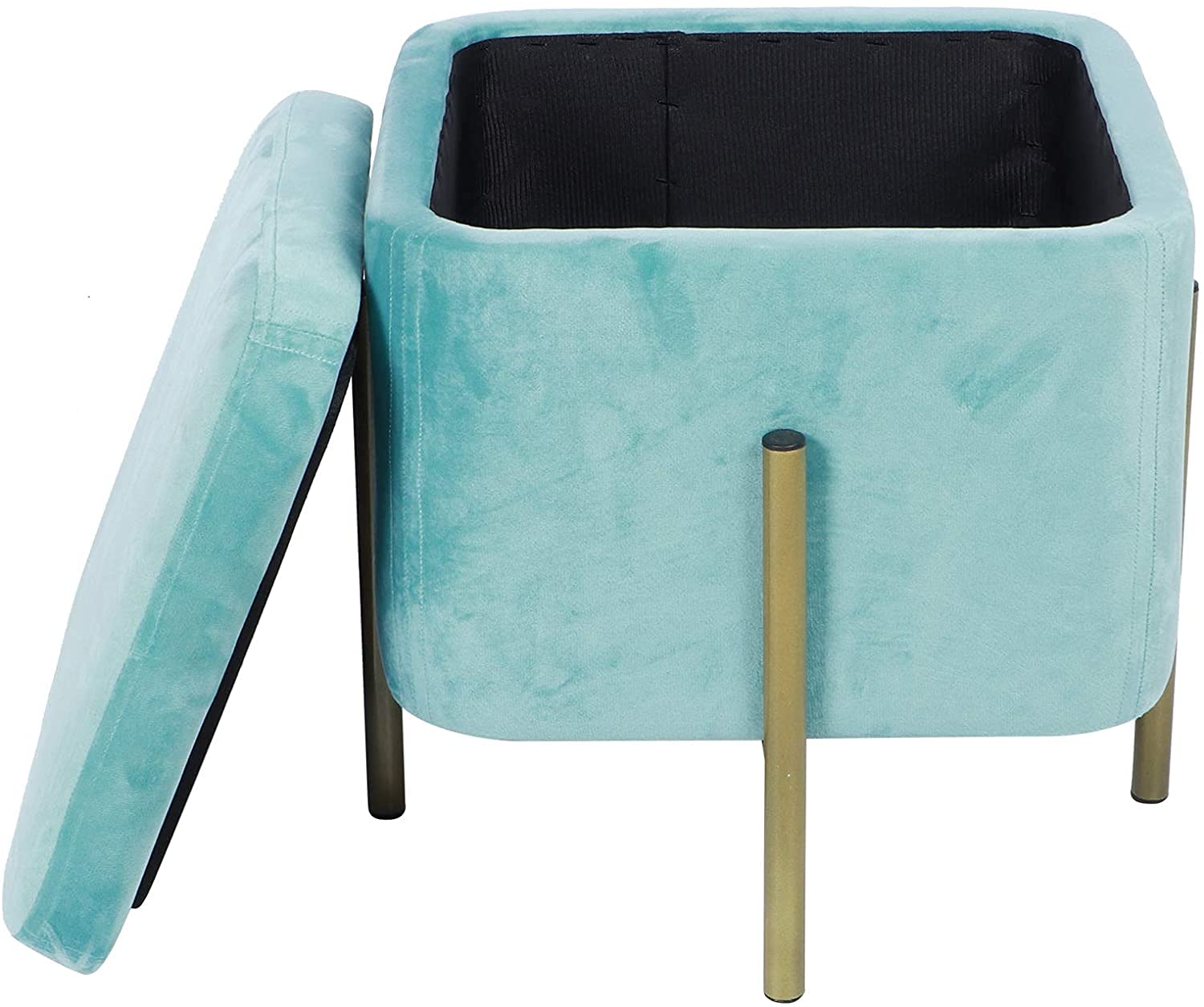 HCGZ Velvet Storage Ottoman Bench - Square Footstool with Padded Seat for Living Room, Bedroom & Entryway, Multi-Functional Toy Box Chest & Coffee Table Footrest - Perfect for Kids Room, Home Decor & Relaxation