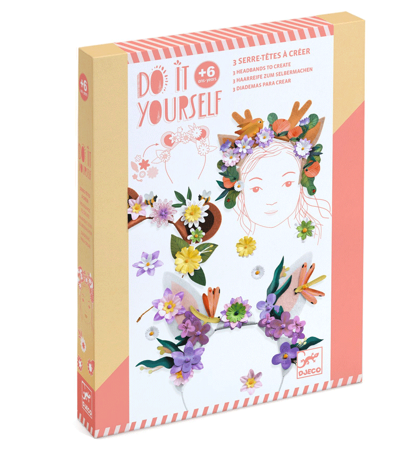 DIY Flower Friends Headbands Craft Kit by Djeco - Creative Kids Art Project for Parties, Dress-Up & Pretend Play