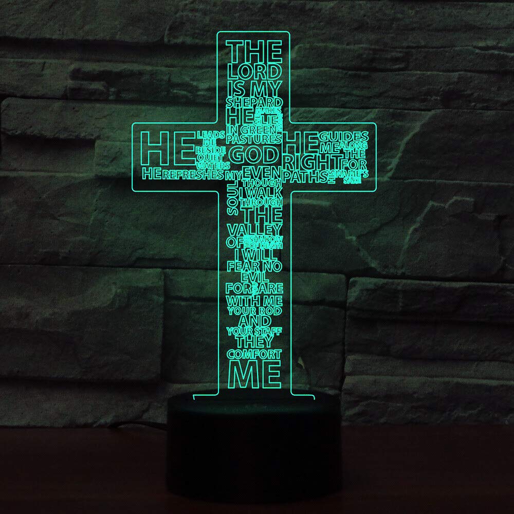 3D Lord Jesus Cross Night Light - LED Touch Switch Table Lamp with 7 Color Changing Modes, Optical Illusion Decor for Home, Birthday Gift for Kids & Adults | Perfect for Bedroom, Prayer Room & Christmas Decorations