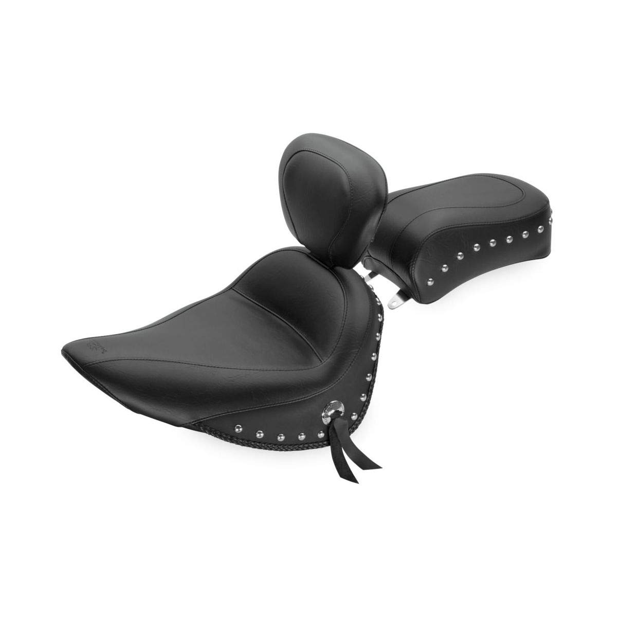 Harley Davidson Mustang Motorcycle Seat 1984-2006 - Black Standard Touring Solo Seat with Driver Backrest Studs for Rear Tire Replacement | Perfect for Long Rides & Custom Bike Builds