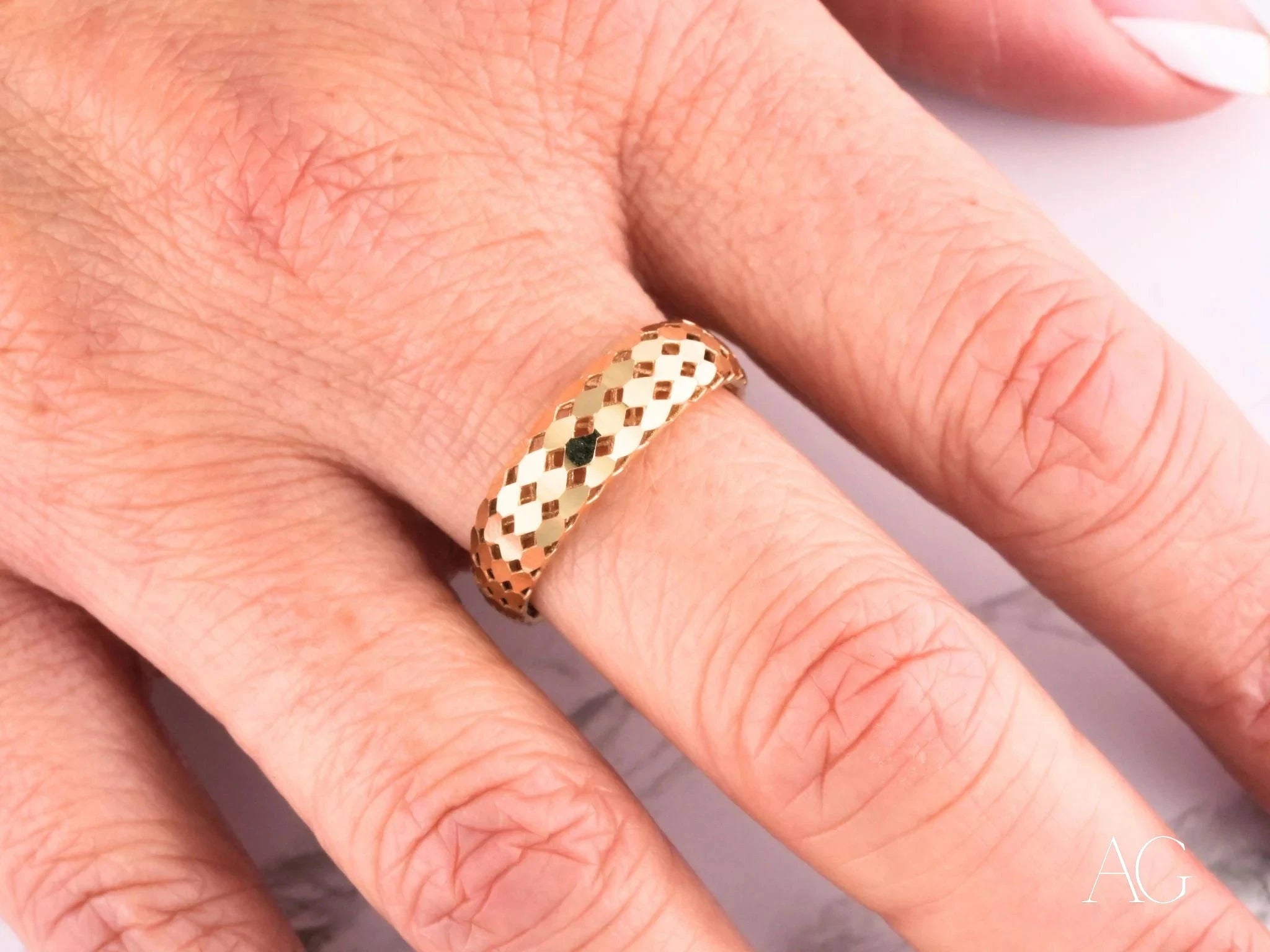 Golden Mesh Elegance Ring - 14K Gold Plated Dainty Stackable Ring for Women, Perfect for Everyday Wear, Gift Giving & Special Occasions