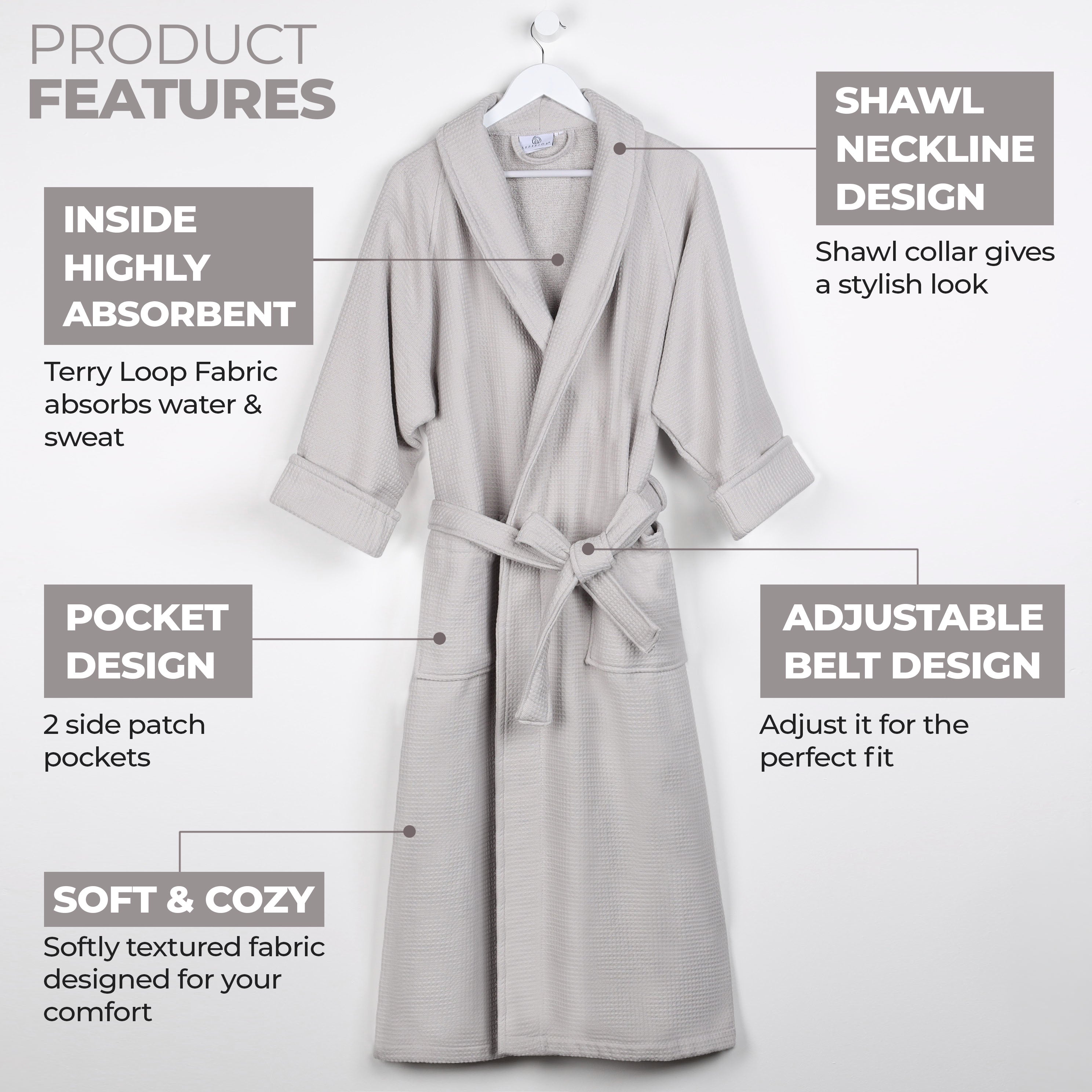 Premium Waffle Weave Cotton Bathrobe - Ultra Soft & Lightweight Unisex Oversized Robe for Men & Women | Perfect for Spa, Lounge & Post-Shower Comfort